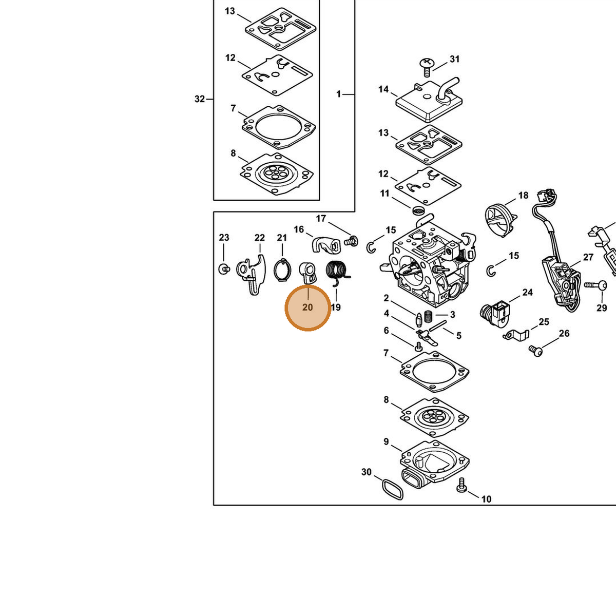 STIHL part 1142-121-6602 — IPL diagram snippet (6x zoom, amber highlight)