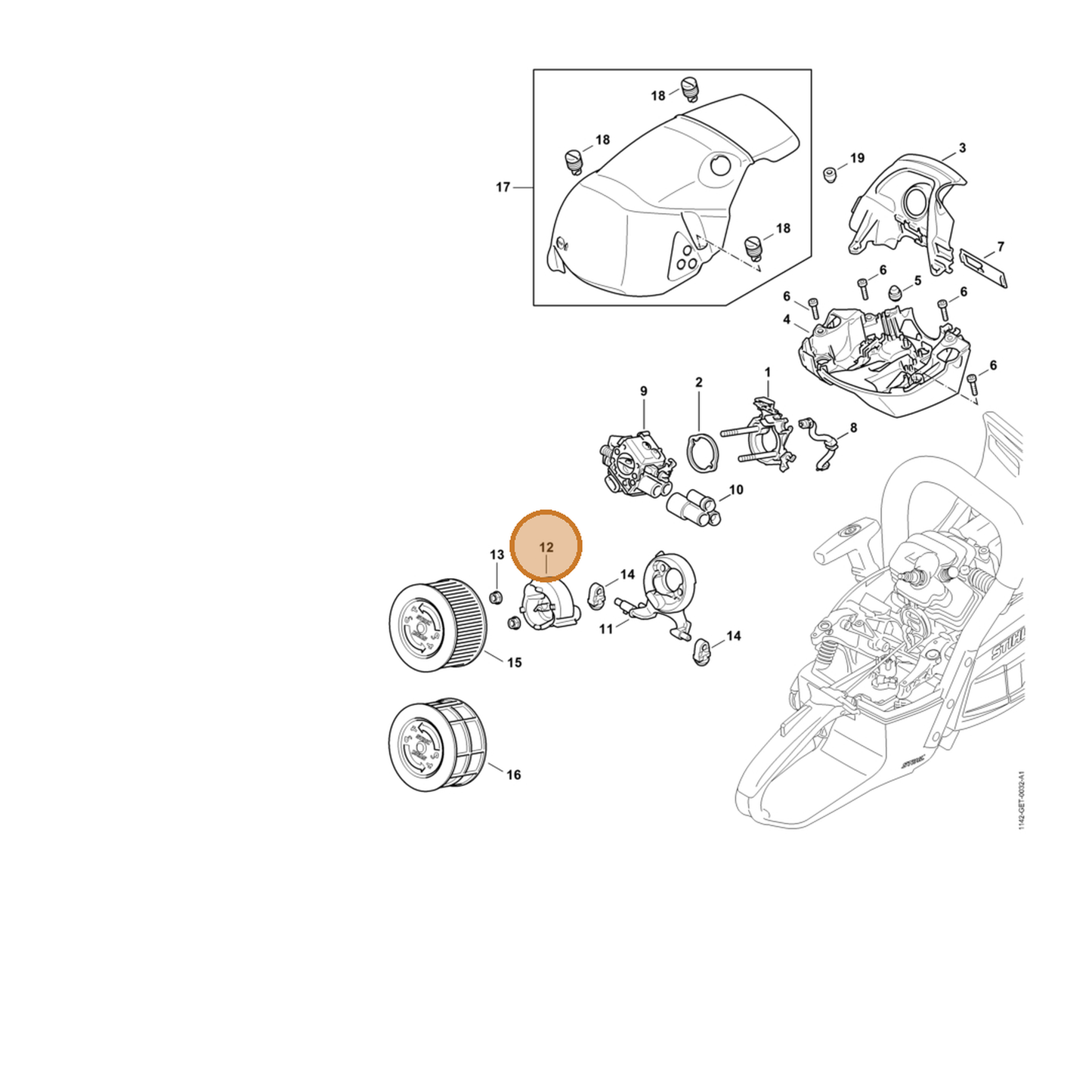 STIHL part 1142-121-6900 — IPL diagram snippet (6x zoom, amber highlight)