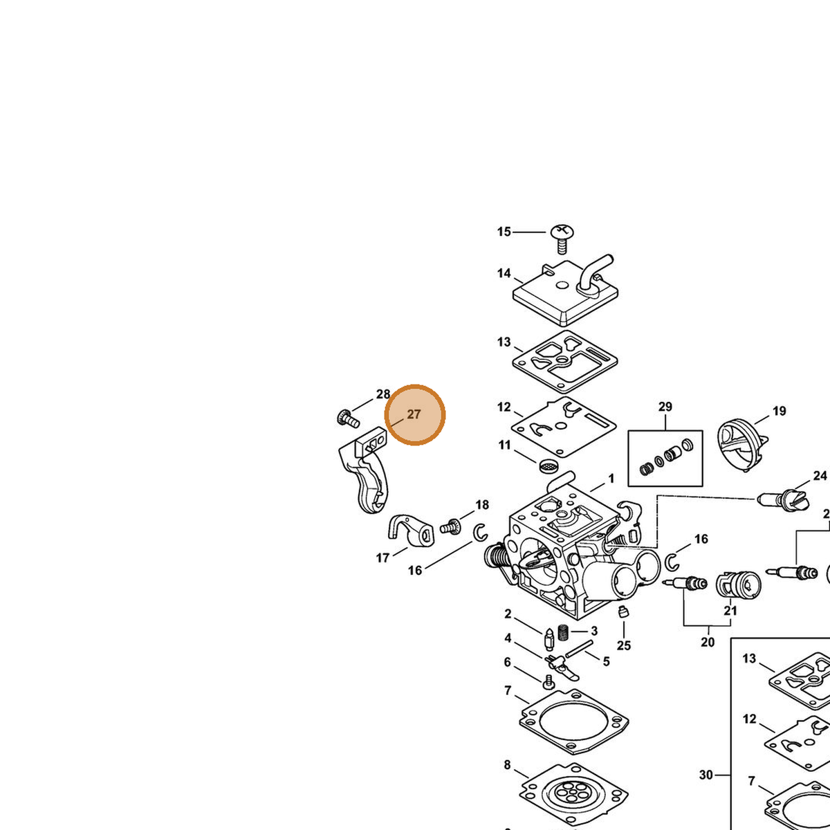 STIHL part 1142-121-7700 — IPL diagram snippet (6x zoom, amber highlight)