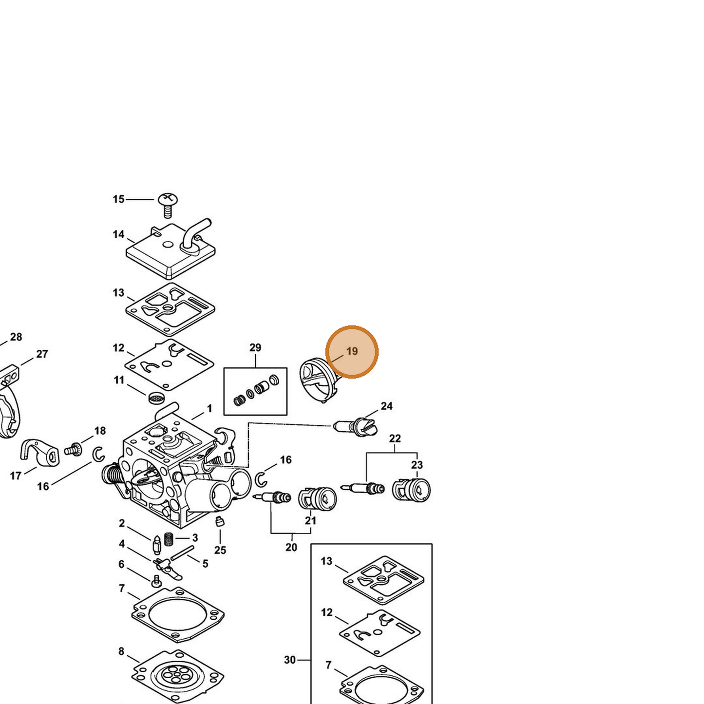 STIHL part 1142-121-9400 — IPL diagram snippet (6x zoom, amber highlight)