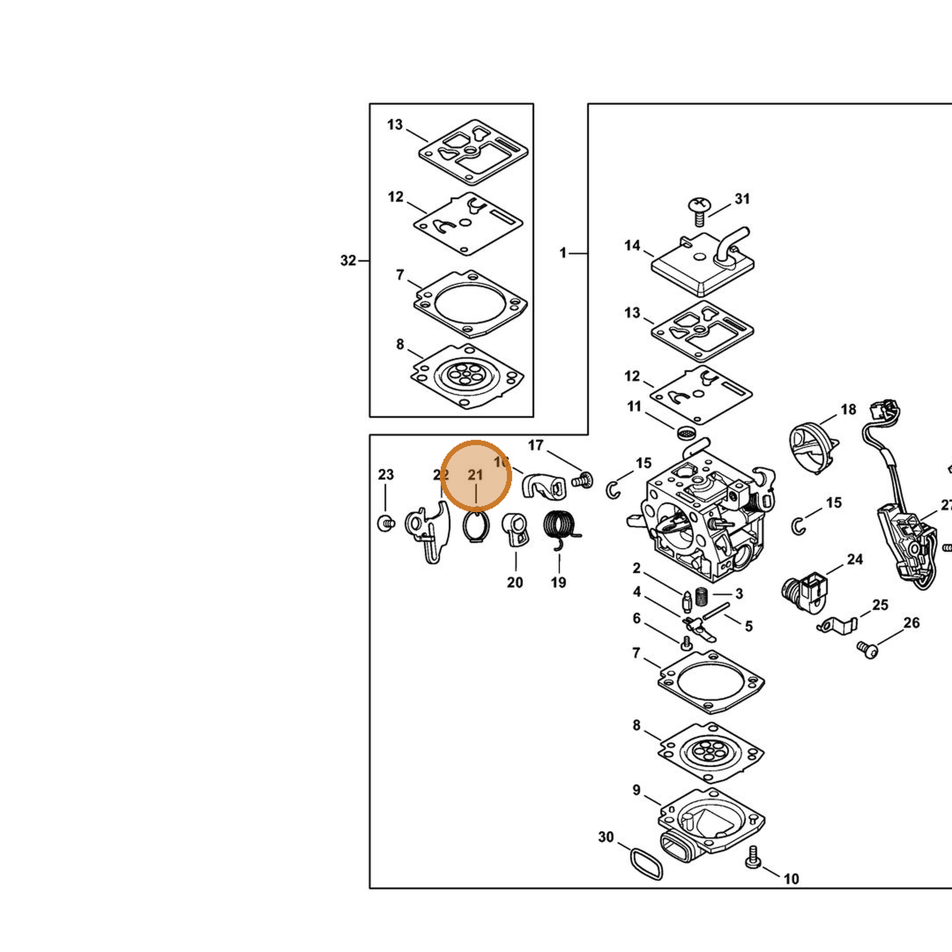 STIHL part 1142-122-3200 — IPL diagram snippet (6x zoom, amber highlight)