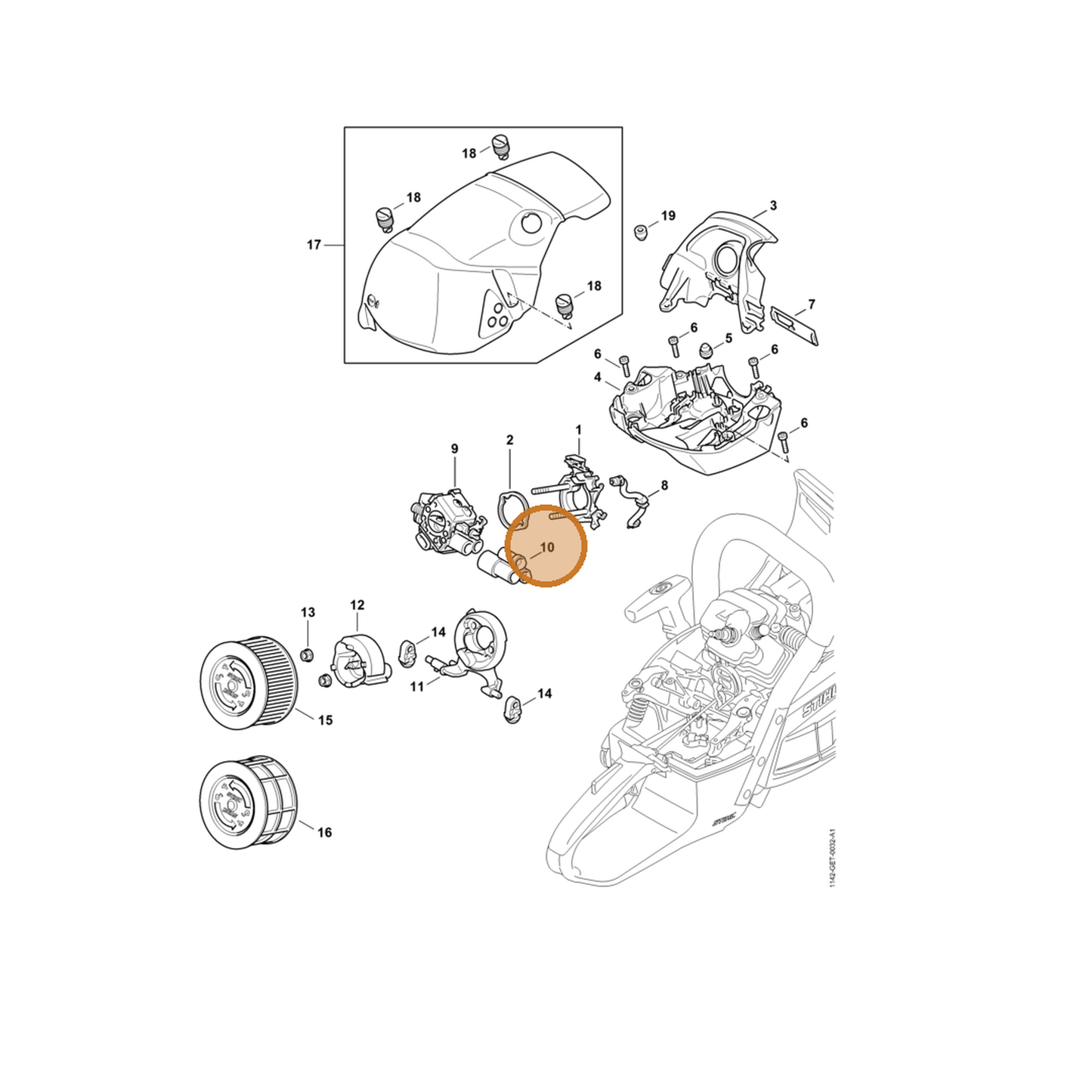 STIHL part 1142-123-7500 — IPL diagram snippet (6x zoom, amber highlight)