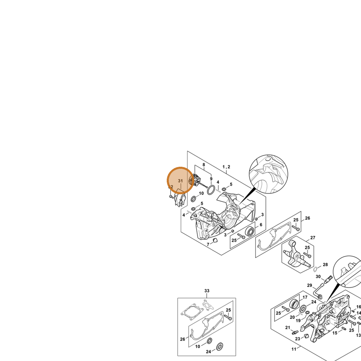 STIHL part 1142-141-7500 — IPL diagram snippet (6x zoom, amber highlight)