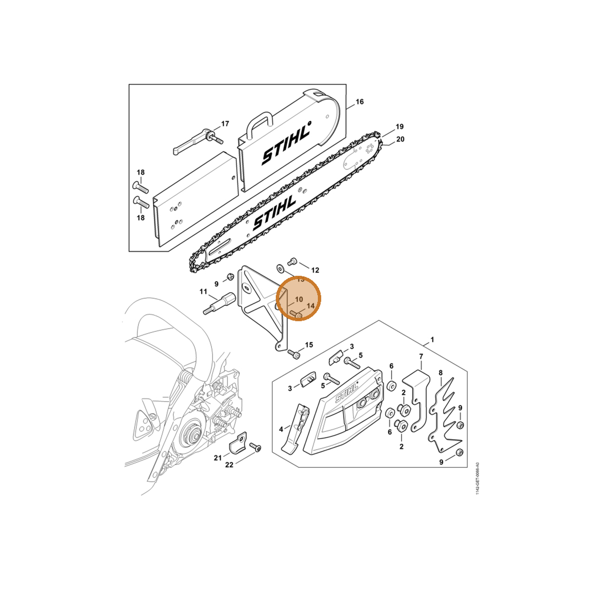 STIHL part 1142-145-3700 — IPL diagram snippet (6x zoom, amber highlight)