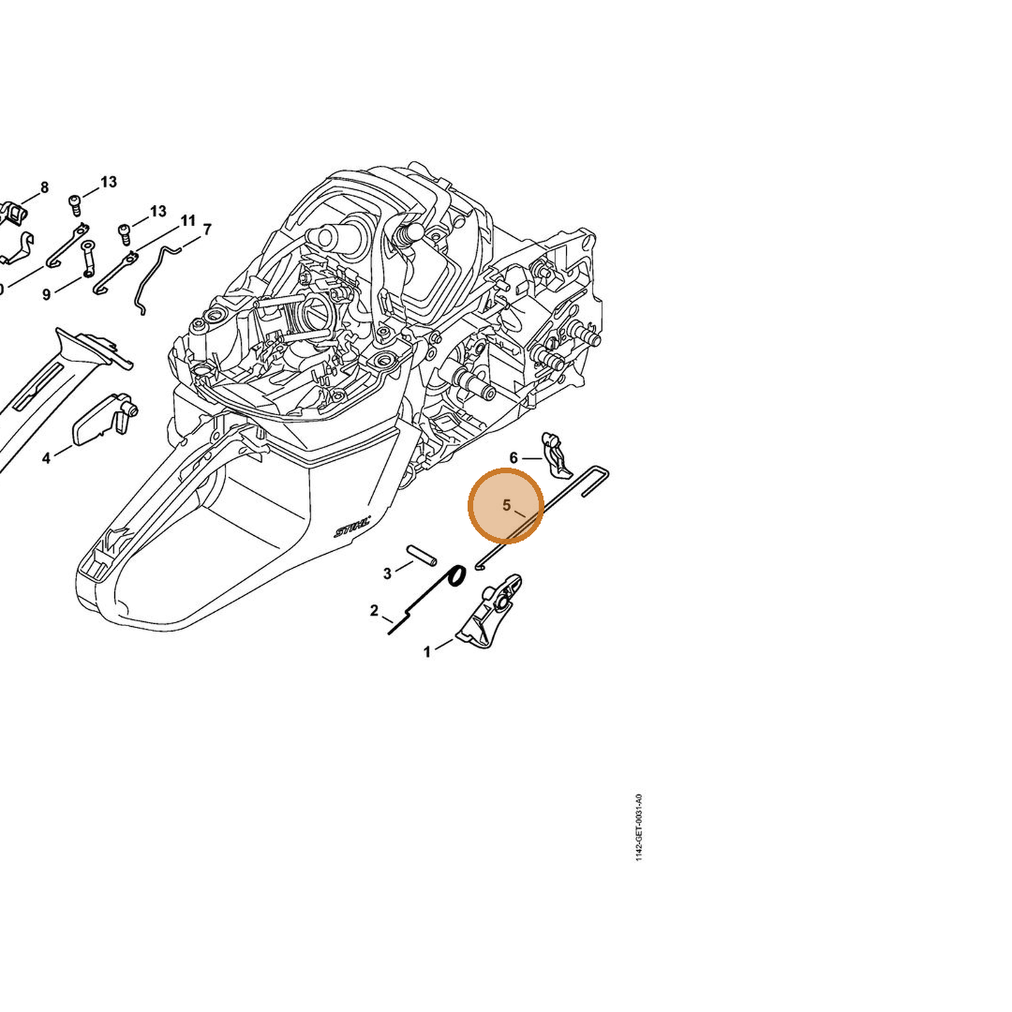 STIHL part 1142-182-1500 — IPL diagram snippet (6x zoom, amber highlight)