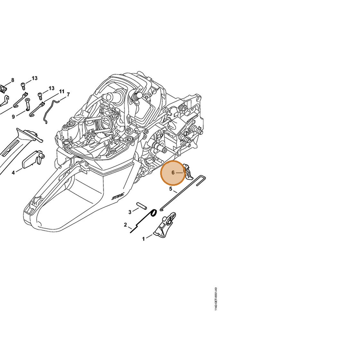 STIHL part 1142-182-2800 — IPL diagram snippet (6x zoom, amber highlight)
