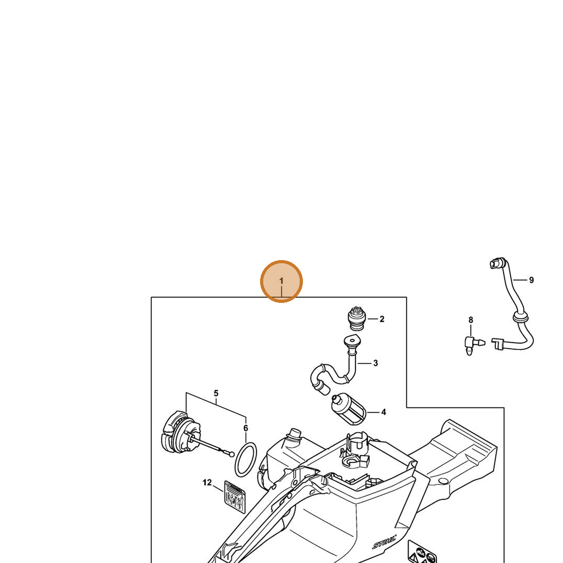 STIHL part 1142-350-0803 — IPL diagram snippet (6x zoom, amber highlight)