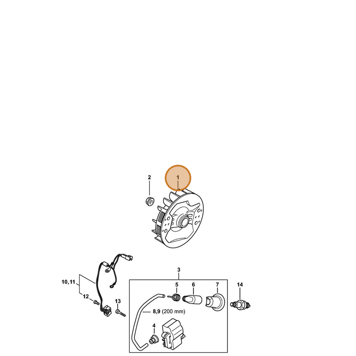 STIHL part 1142-400-1200 — IPL diagram snippet (6x zoom, amber highlight)