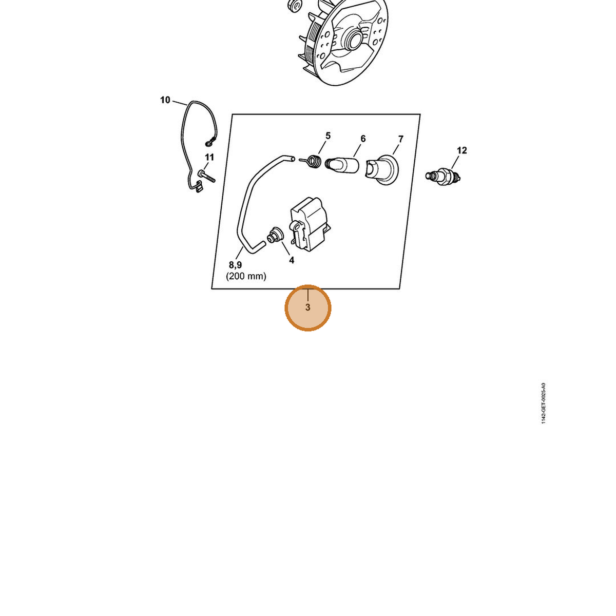 STIHL part 1142-400-1302 — IPL diagram snippet (6x zoom, amber highlight)