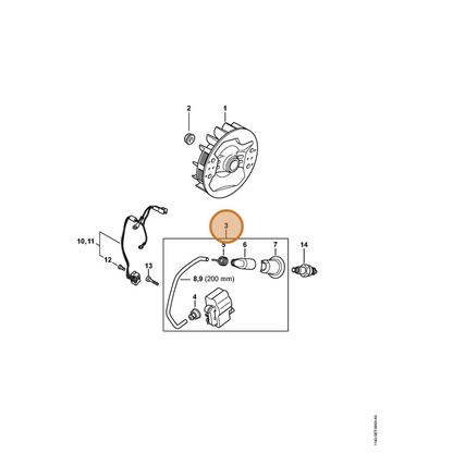 STIHL part 1142-400-4705 — IPL diagram snippet (6x zoom, amber highlight)
