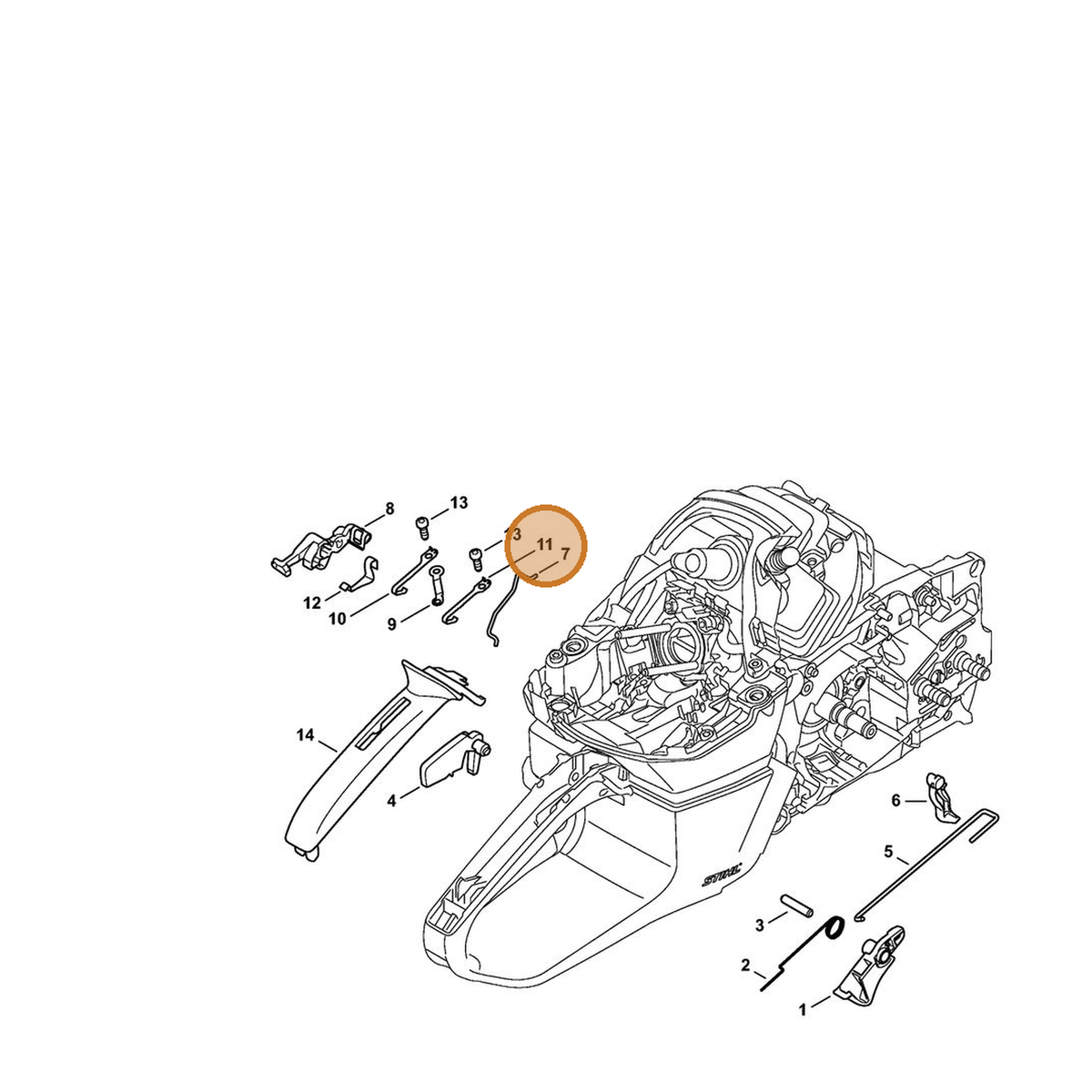 STIHL part 1142-442-1601 — IPL diagram snippet (6x zoom, amber highlight)