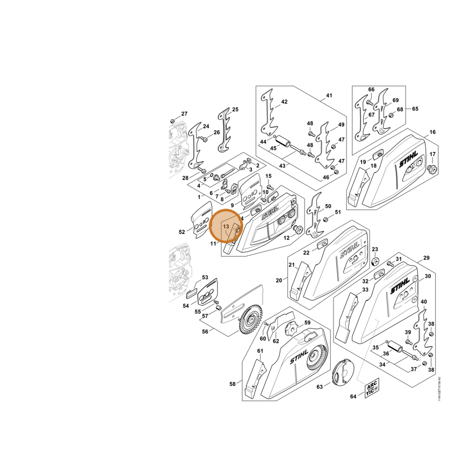 STIHL part 1142-656-1500 — IPL diagram snippet (6x zoom, amber highlight)