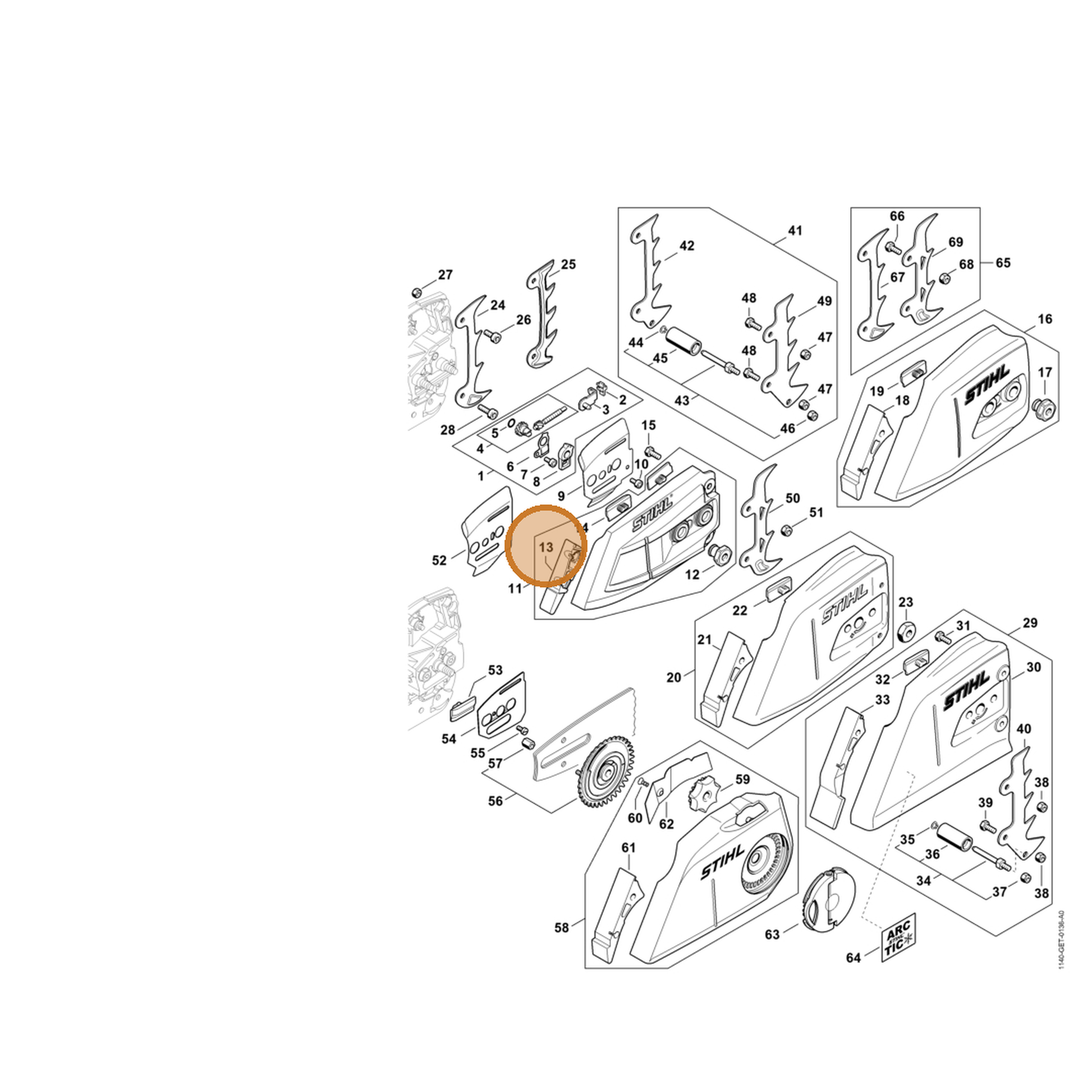 STIHL part 1142-656-1500 — IPL diagram snippet (6x zoom, amber highlight)