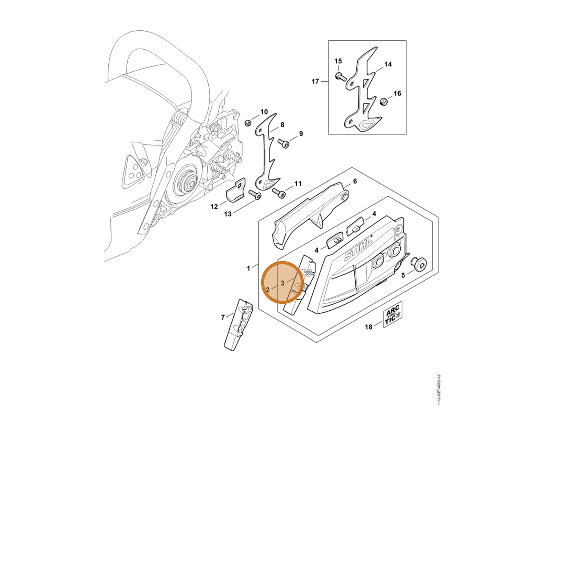 STIHL part 1142-656-1502 — IPL diagram snippet (6x zoom, amber highlight)