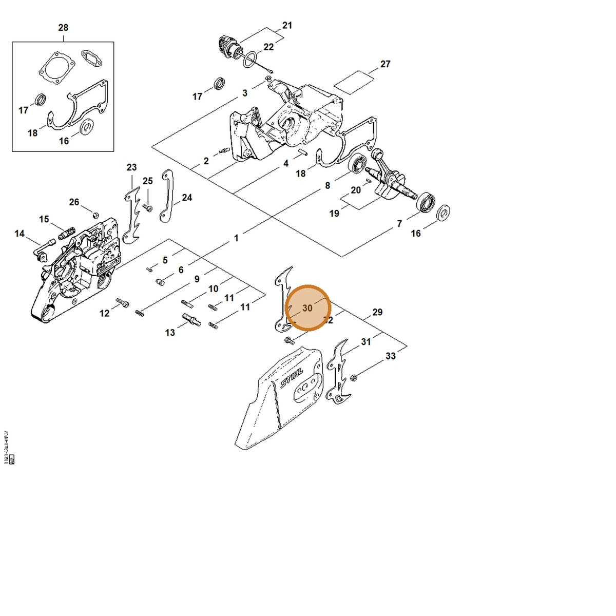 STIHL part 1142-664-0500 — IPL diagram snippet (6x zoom, amber highlight)