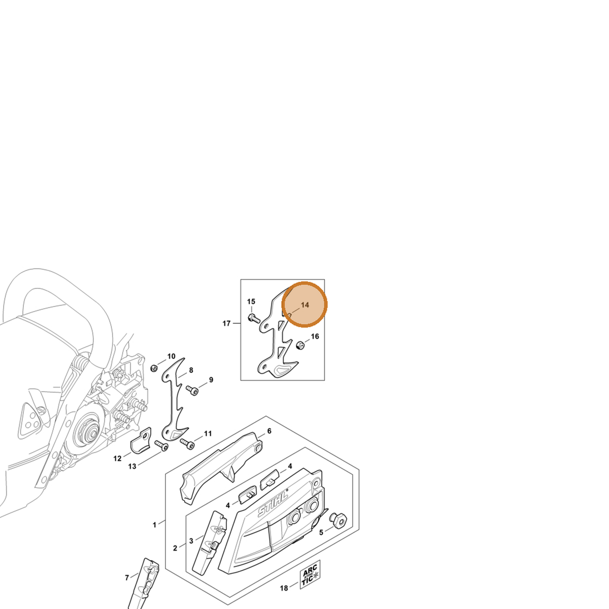 STIHL part 1142-664-0501 — IPL diagram snippet (6x zoom, amber highlight)