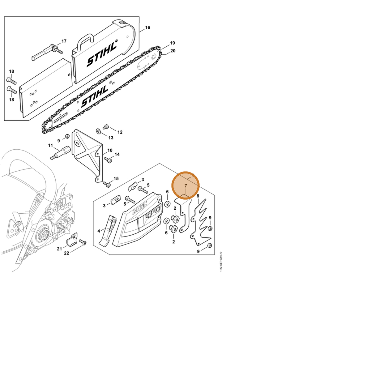 STIHL part 1142-664-2200 — IPL diagram snippet (6x zoom, amber highlight)