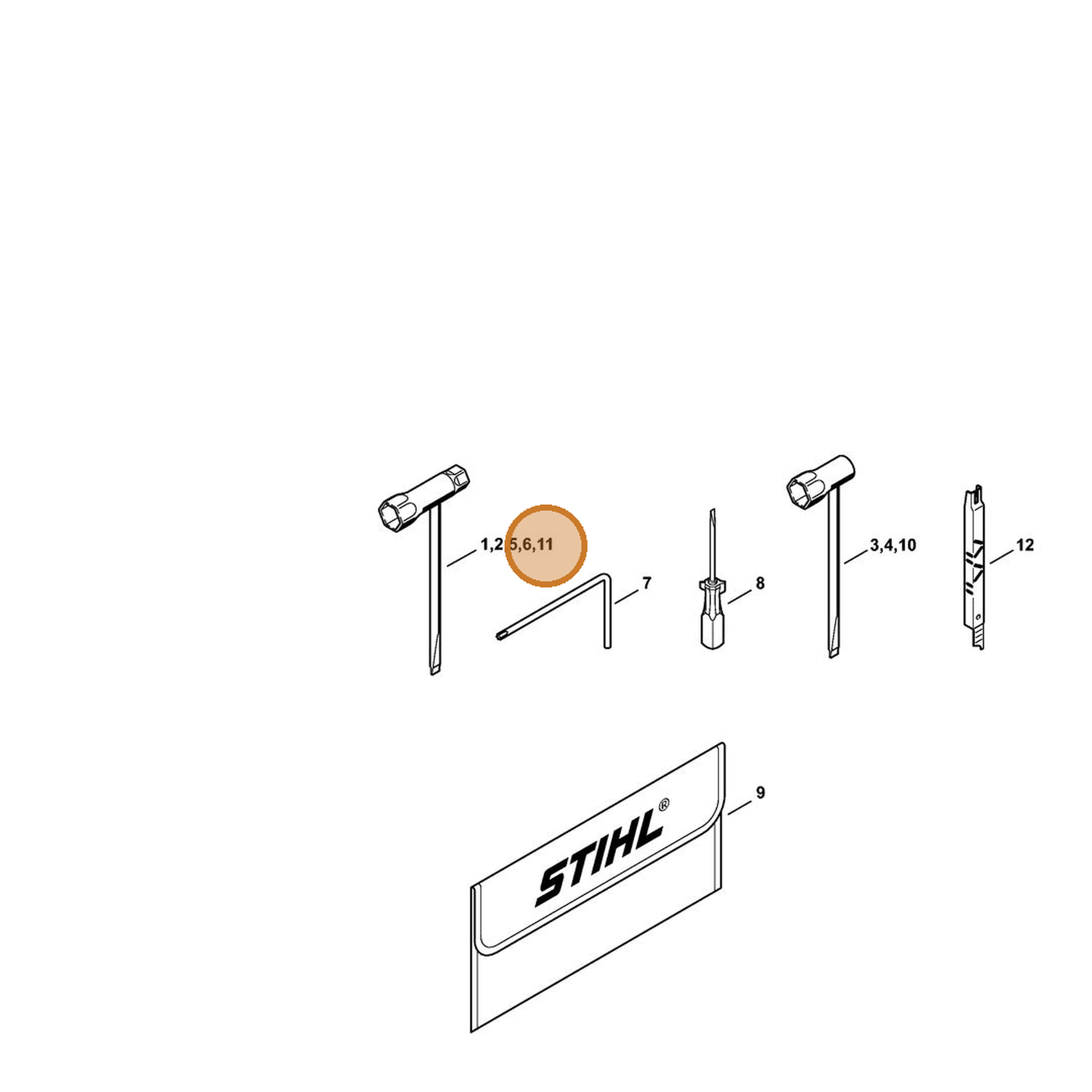 STIHL part 1142-890-3400 — IPL diagram snippet (6x zoom, amber highlight)