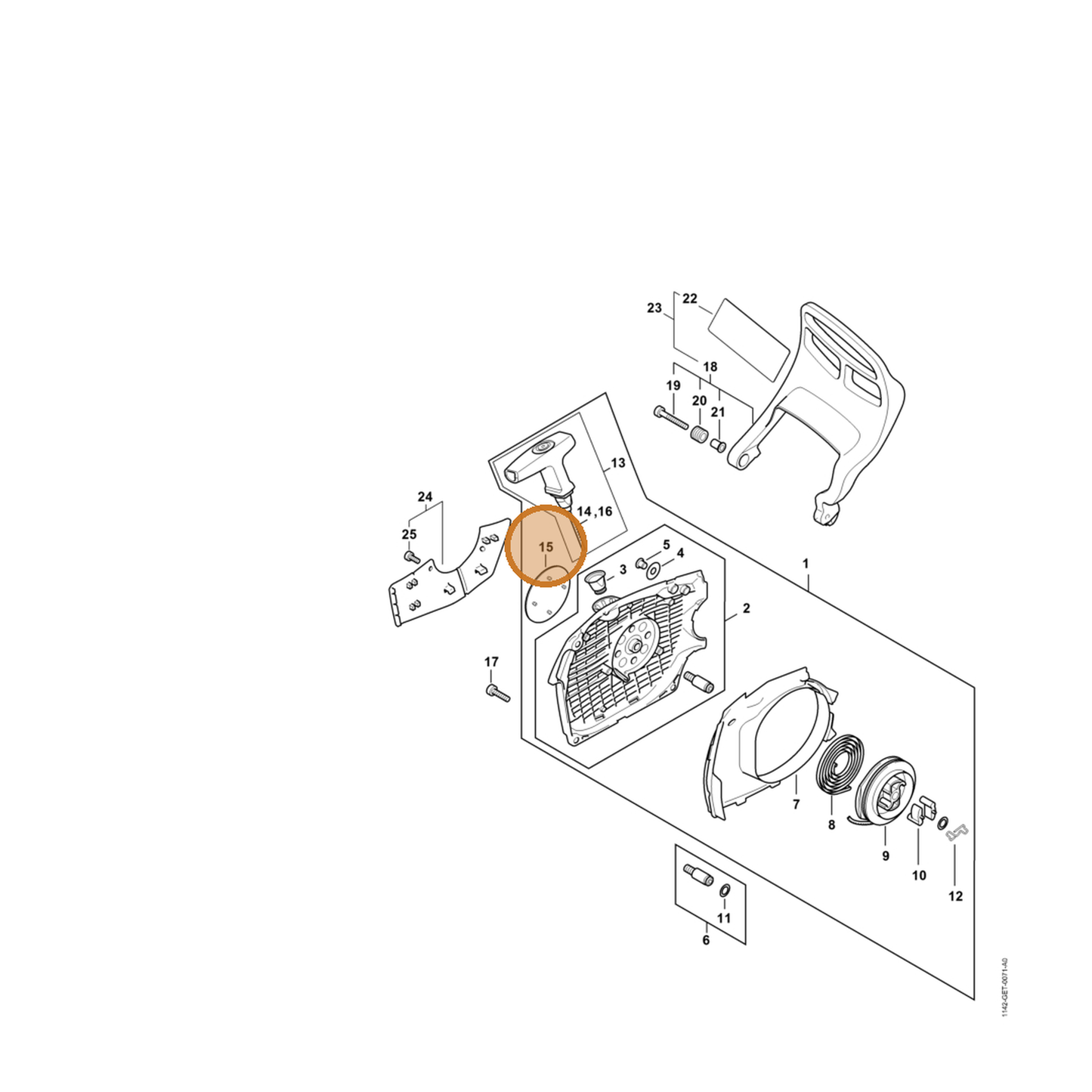 STIHL part 1142-967-1500 — IPL diagram snippet (6x zoom, amber highlight)