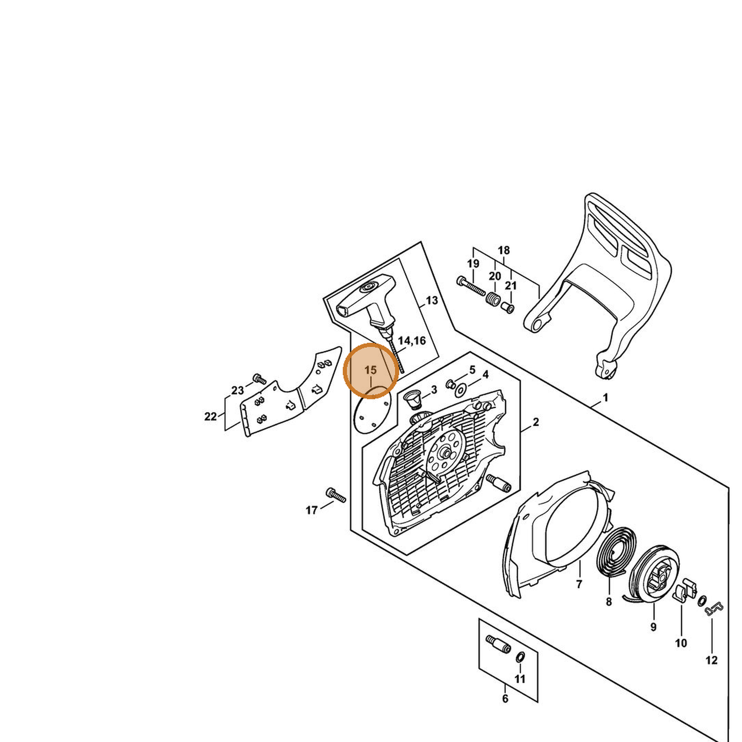 STIHL part 1142-967-1501 — IPL diagram snippet (6x zoom, amber highlight)