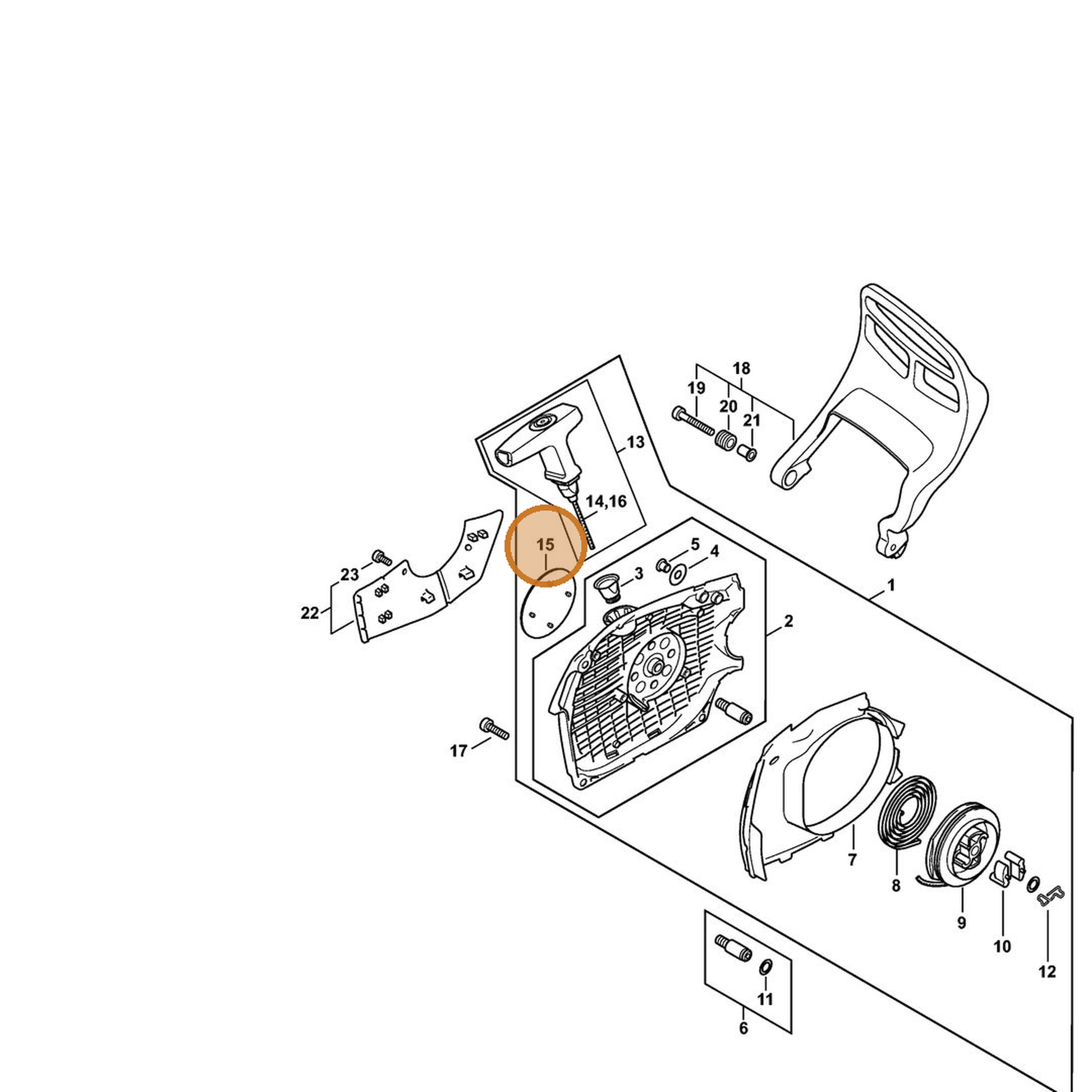 STIHL part 1142-967-1501 — IPL diagram snippet (6x zoom, amber highlight)