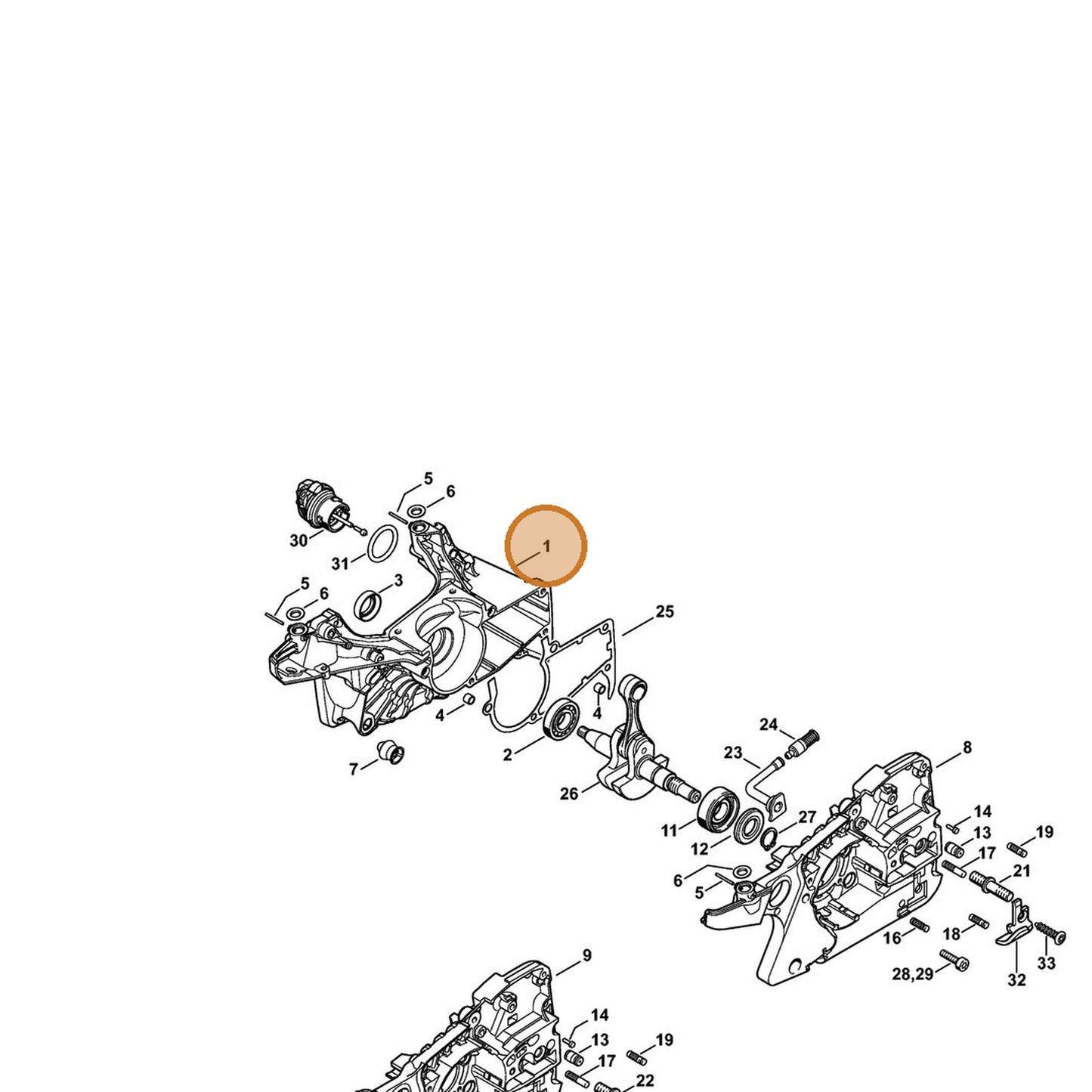 STIHL part 1143-020-2628 — IPL diagram snippet (6x zoom, amber highlight)