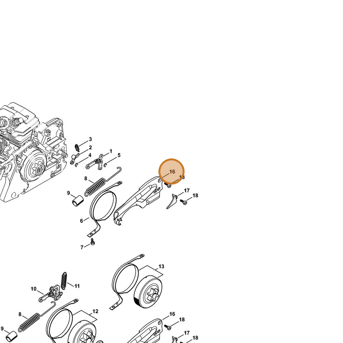 STIHL part 1143-021-1100 — IPL diagram snippet (6x zoom, amber highlight)