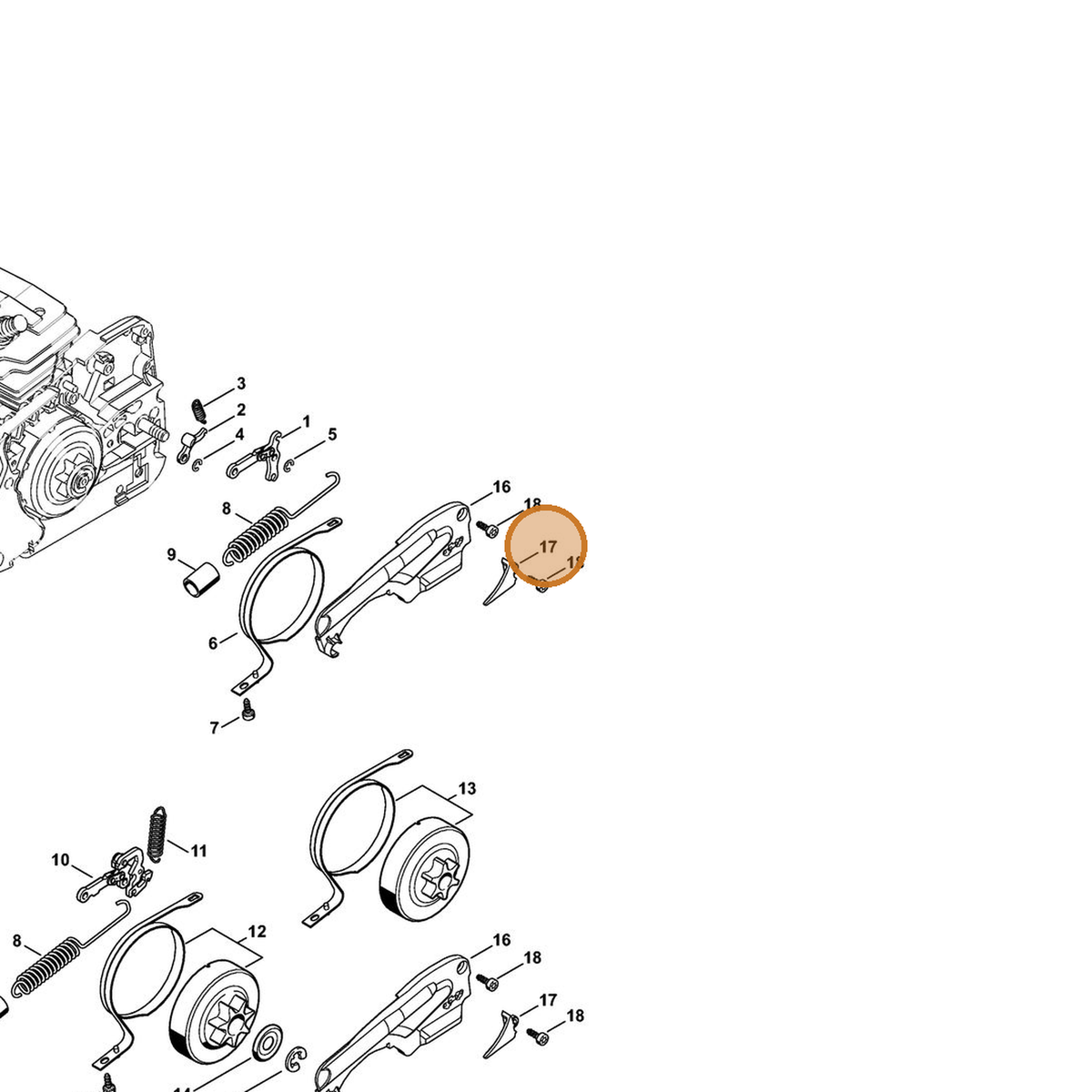 STIHL part 1143-021-1102 — IPL diagram snippet (6x zoom, amber highlight)