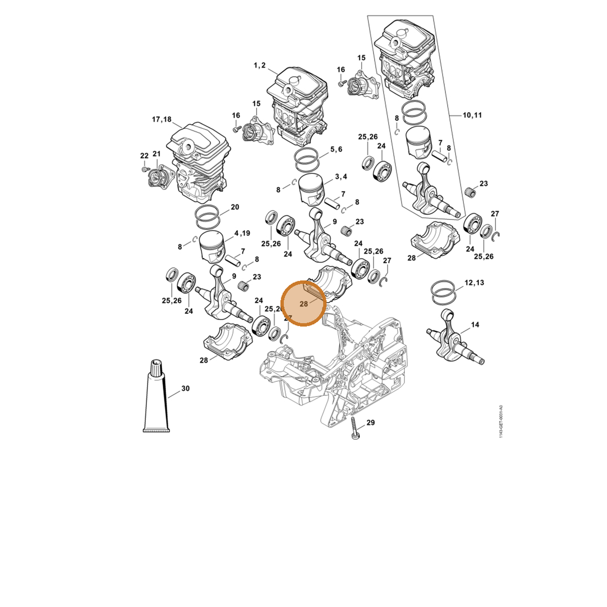 STIHL part 1143-021-2502 — IPL diagram snippet (6x zoom, amber highlight)