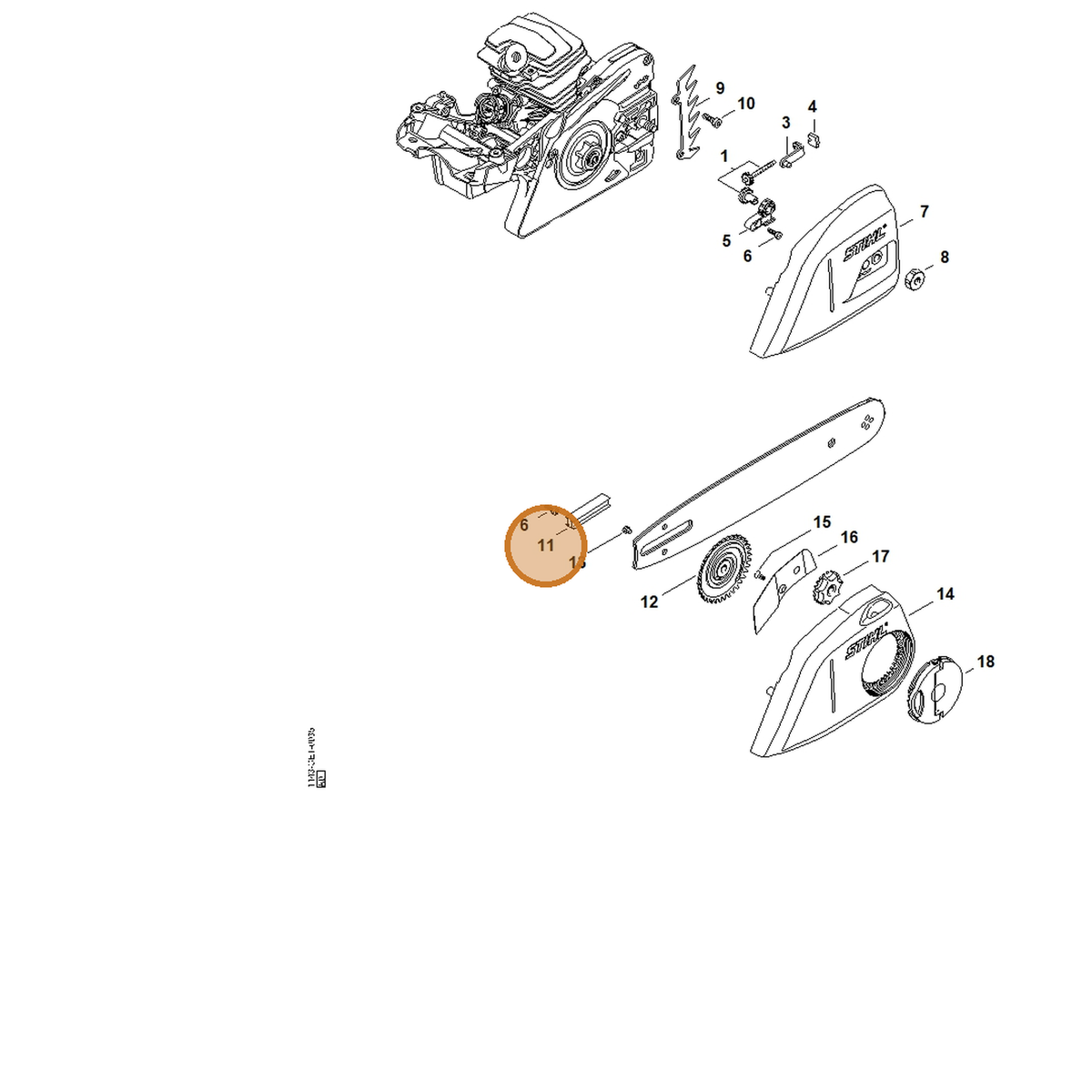 STIHL part 1143-021-2800 — IPL diagram snippet (6x zoom, amber highlight)