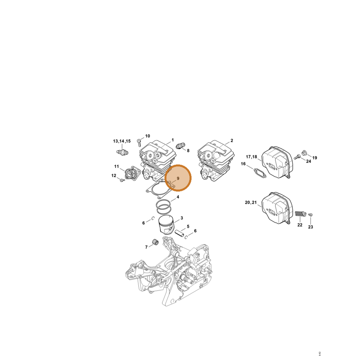STIHL part 1143-029-2300 — IPL diagram snippet (6x zoom, amber highlight)