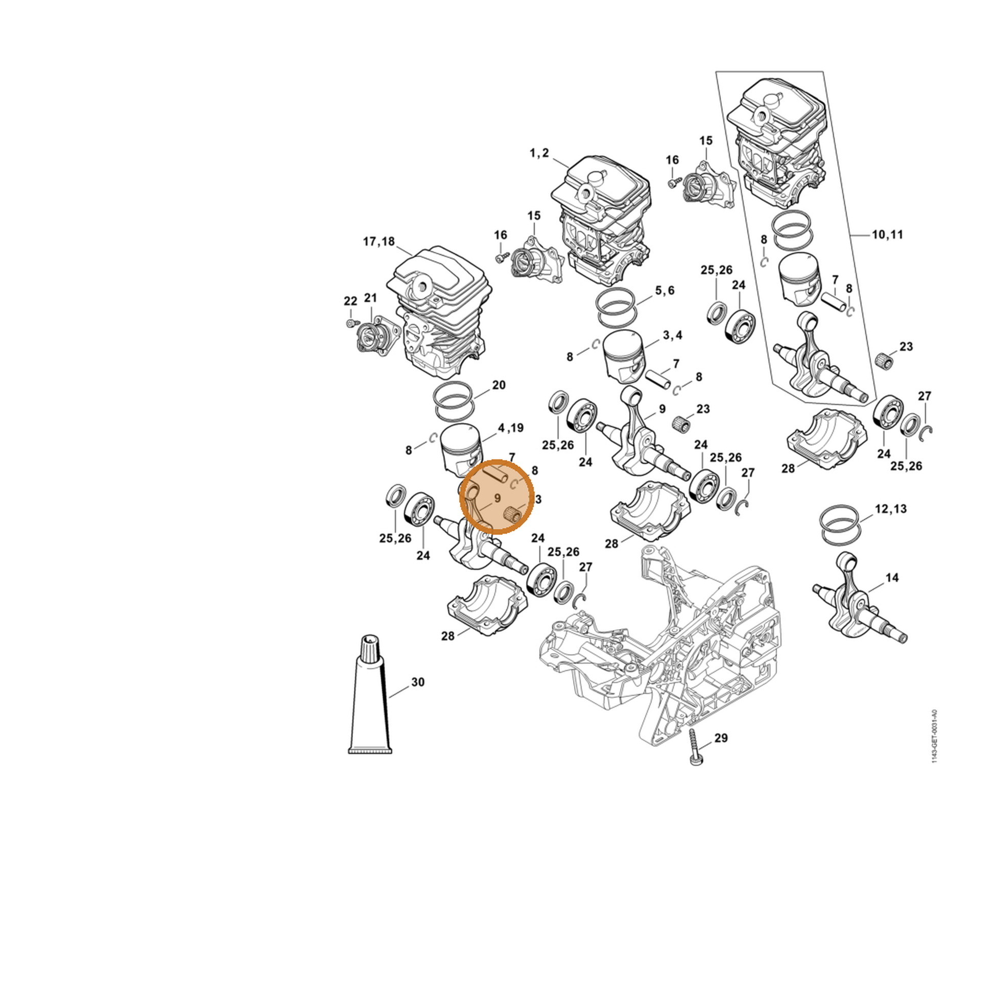 STIHL part 1143-030-0401 — IPL diagram snippet (6x zoom, amber highlight)