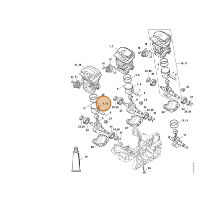 STIHL part 1143-030-2007 — IPL diagram snippet (6x zoom, amber highlight)