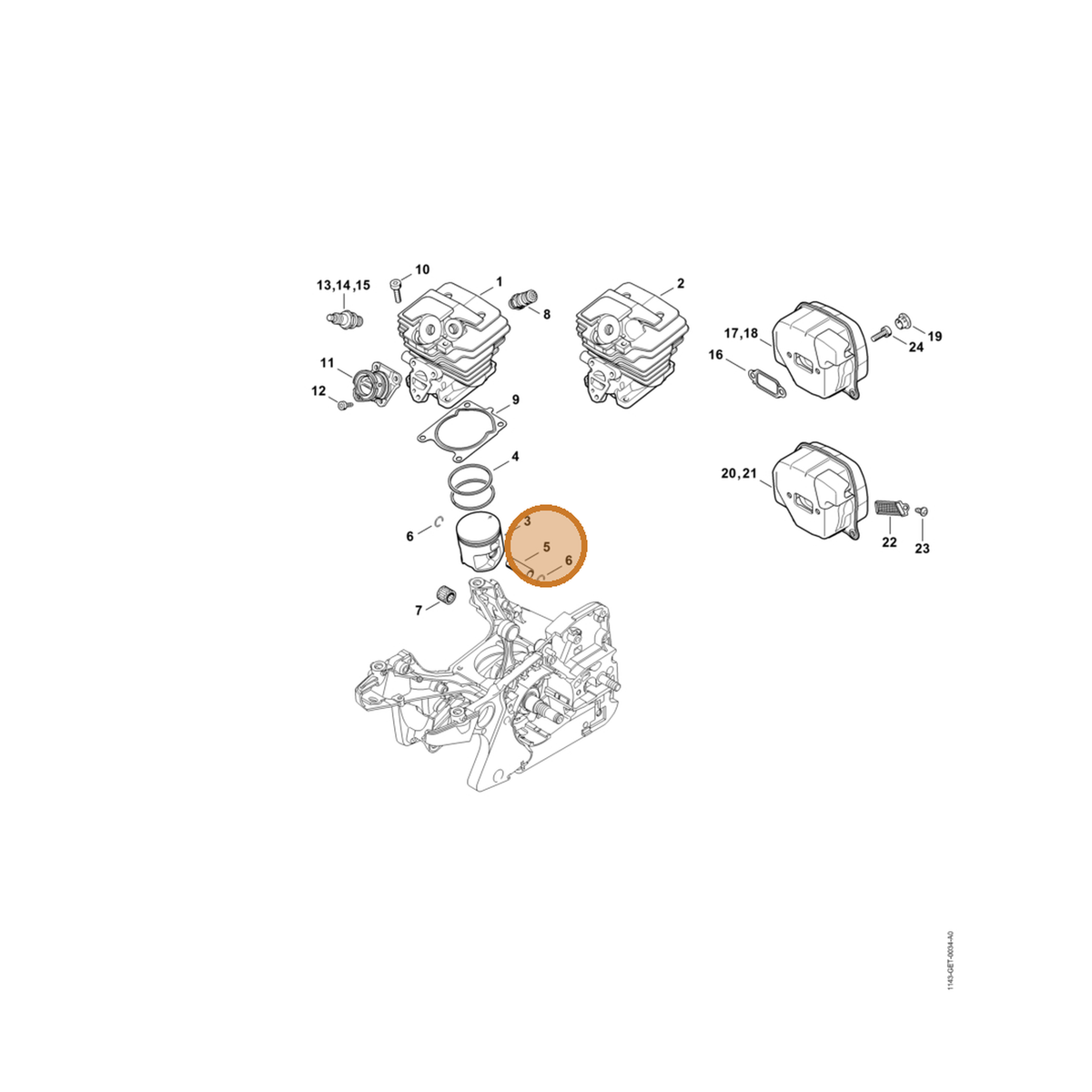 STIHL part 1143-034-1500 — IPL diagram snippet (6x zoom, amber highlight)