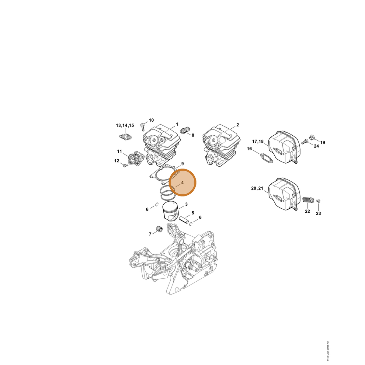 STIHL part 1143-034-3000 — IPL diagram snippet (6x zoom, amber highlight)