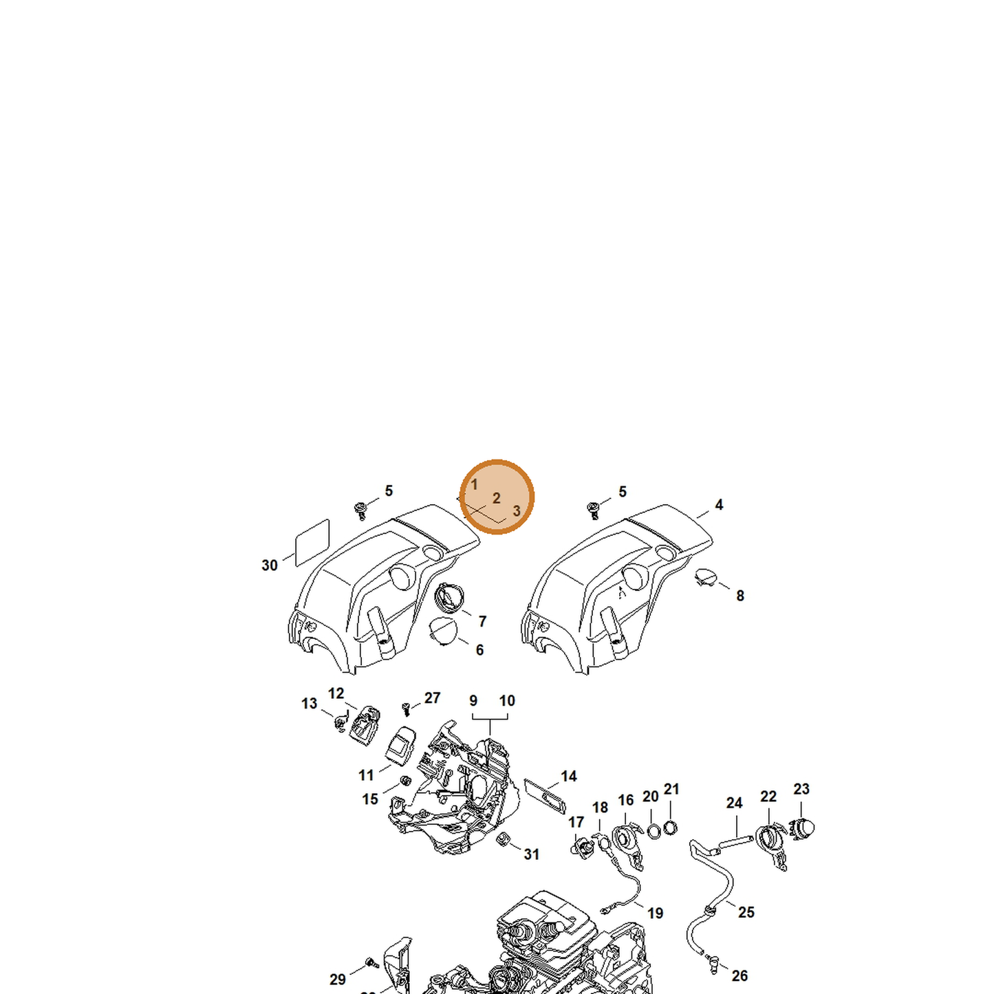 STIHL part 1143-080-1620 — IPL diagram snippet (6x zoom, amber highlight)