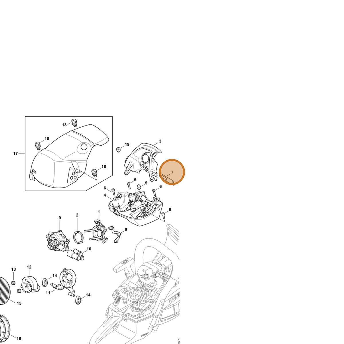 STIHL part 1143-084-4100 — IPL diagram snippet (6x zoom, amber highlight)