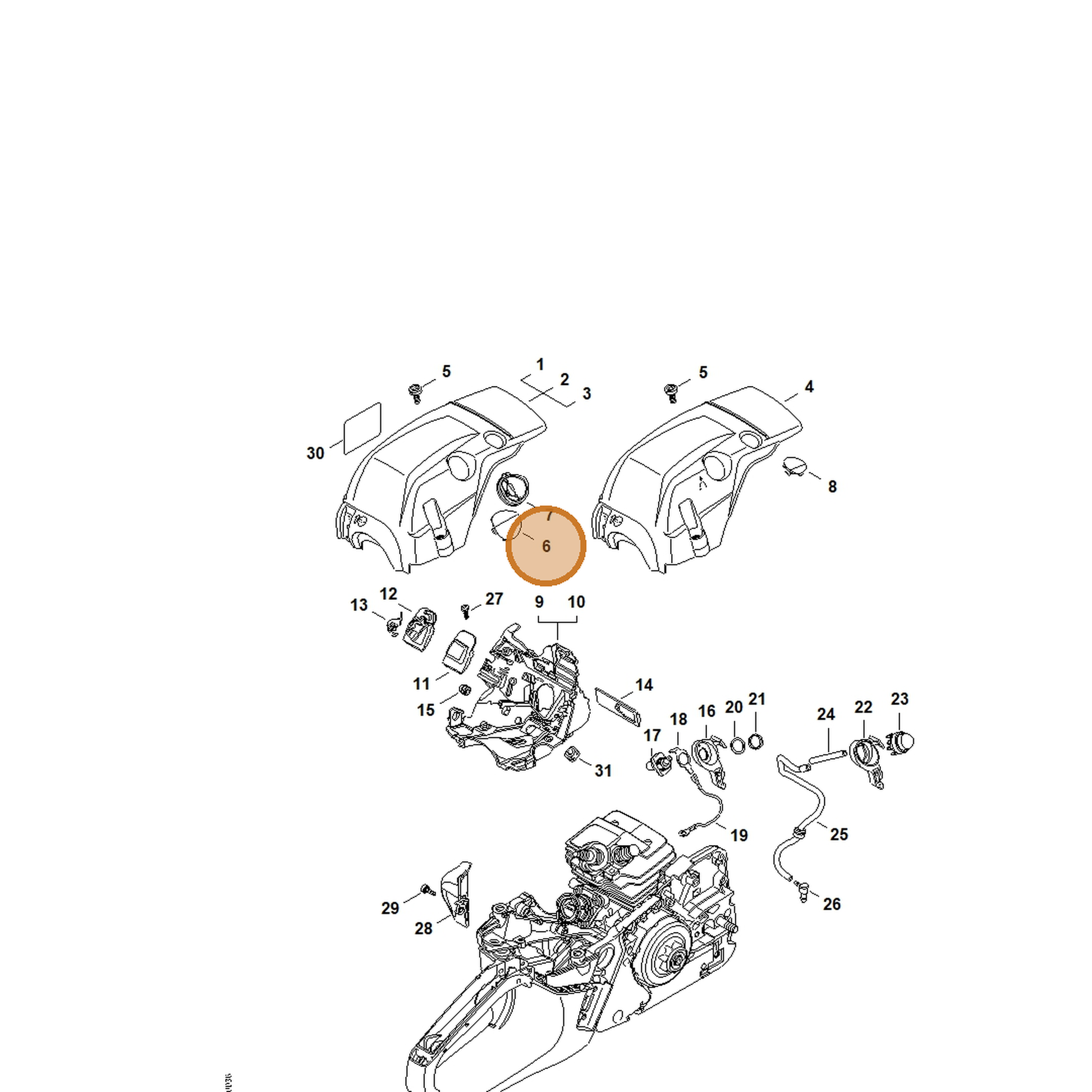 STIHL part 1143-084-7100 — IPL diagram snippet (6x zoom, amber highlight)