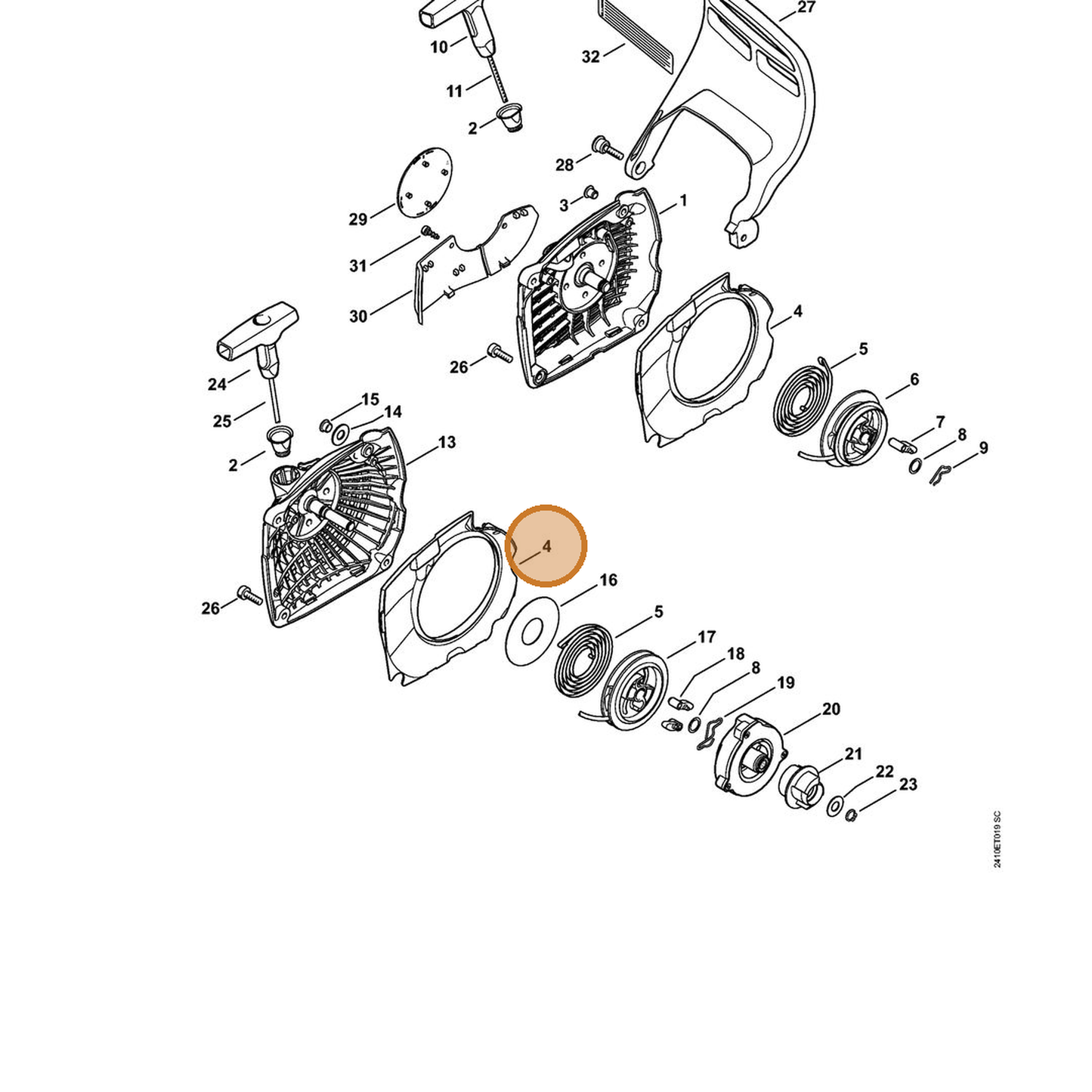 STIHL part 1143-084-7801 — IPL diagram snippet (6x zoom, amber highlight)
