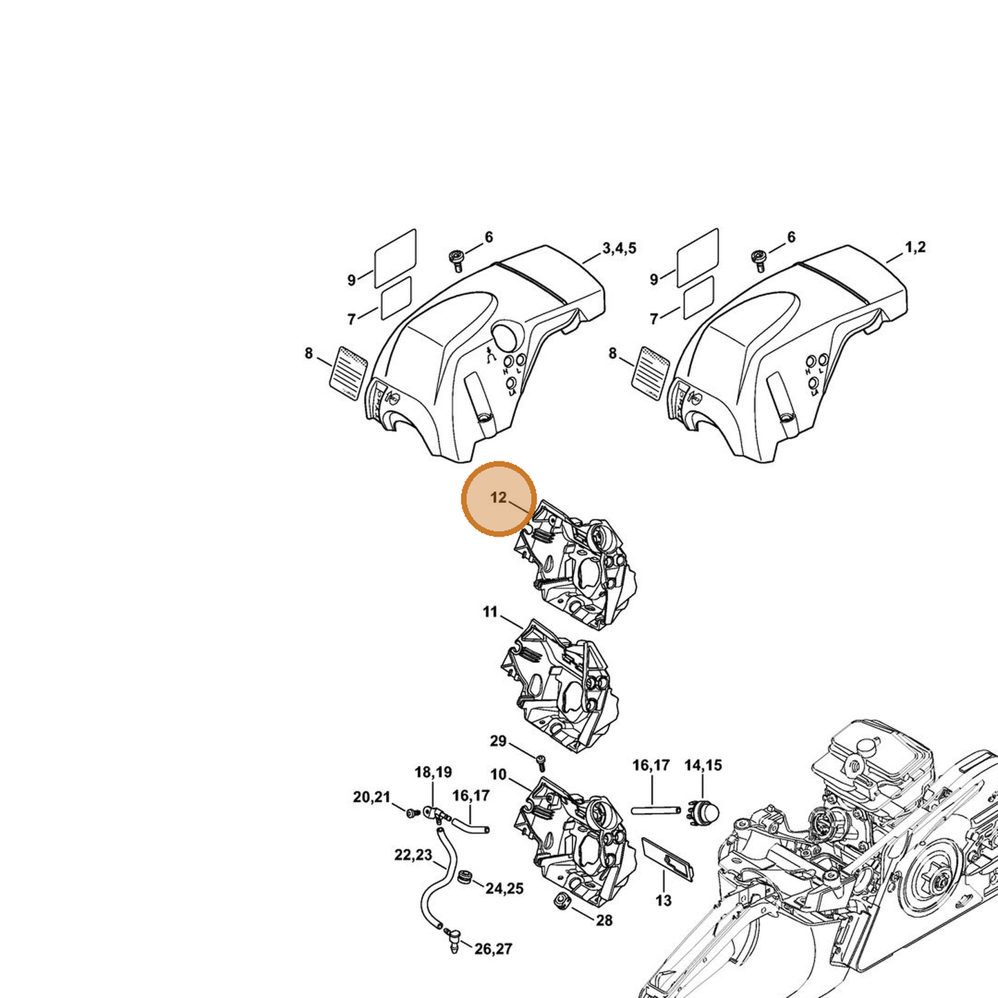 STIHL part 1143-087-3004 — IPL diagram snippet (6x zoom, amber highlight)