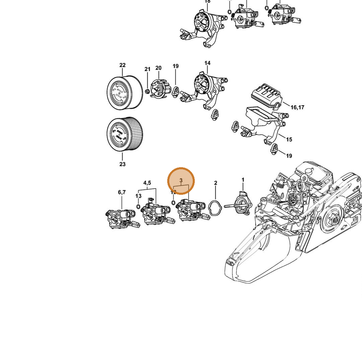 STIHL part 1143-120-0611 — IPL diagram snippet (6x zoom, amber highlight)