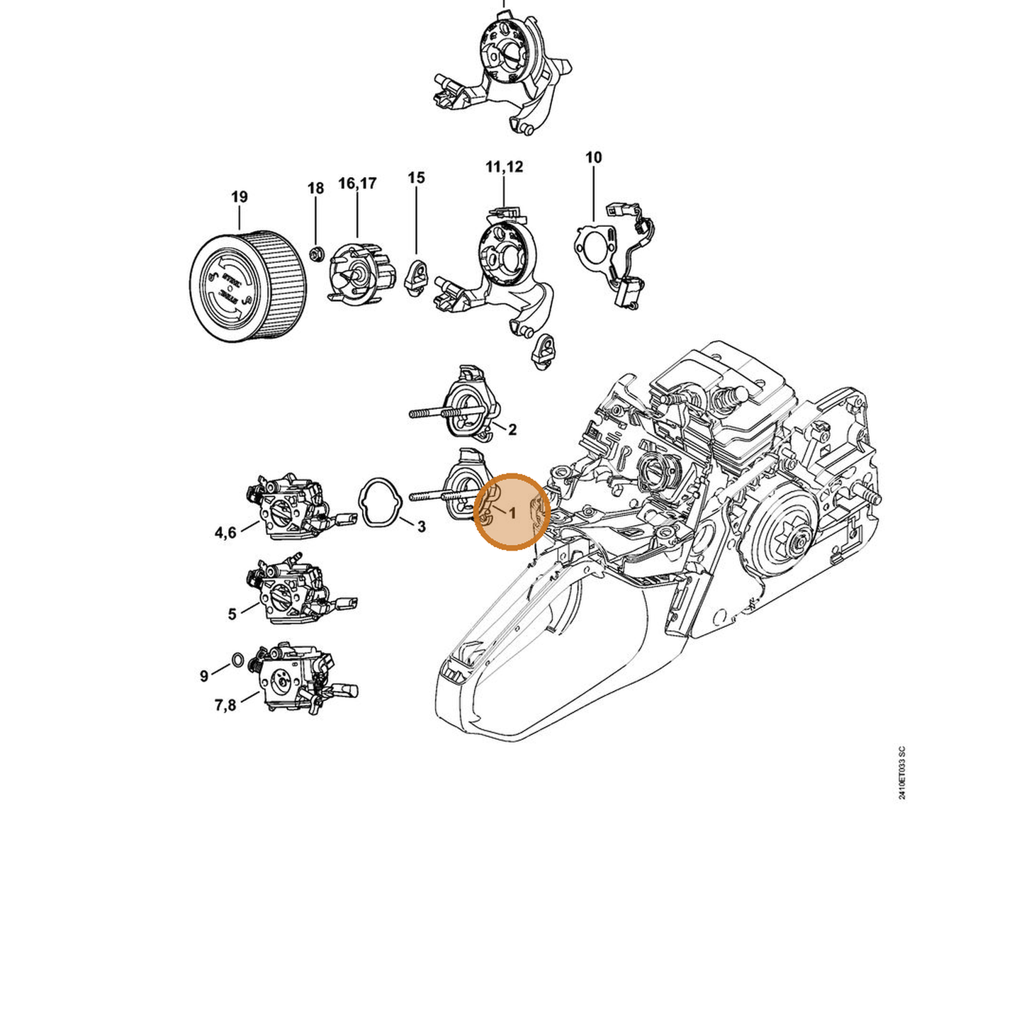 STIHL part 1143-120-0901 — IPL diagram snippet (6x zoom, amber highlight)