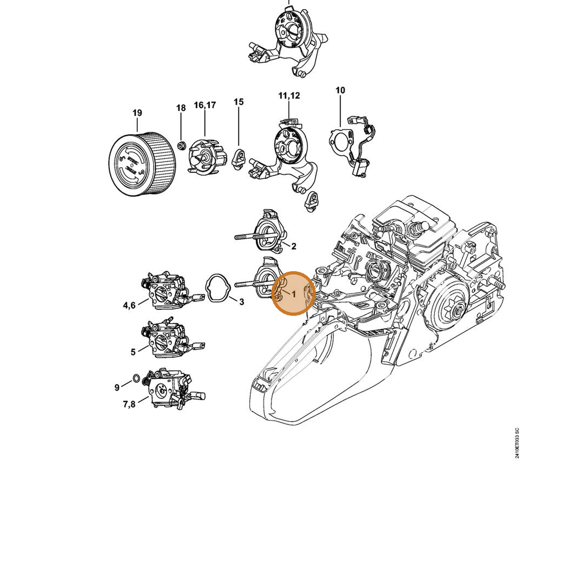 STIHL part 1143-120-0901 — IPL diagram snippet (6x zoom, amber highlight)