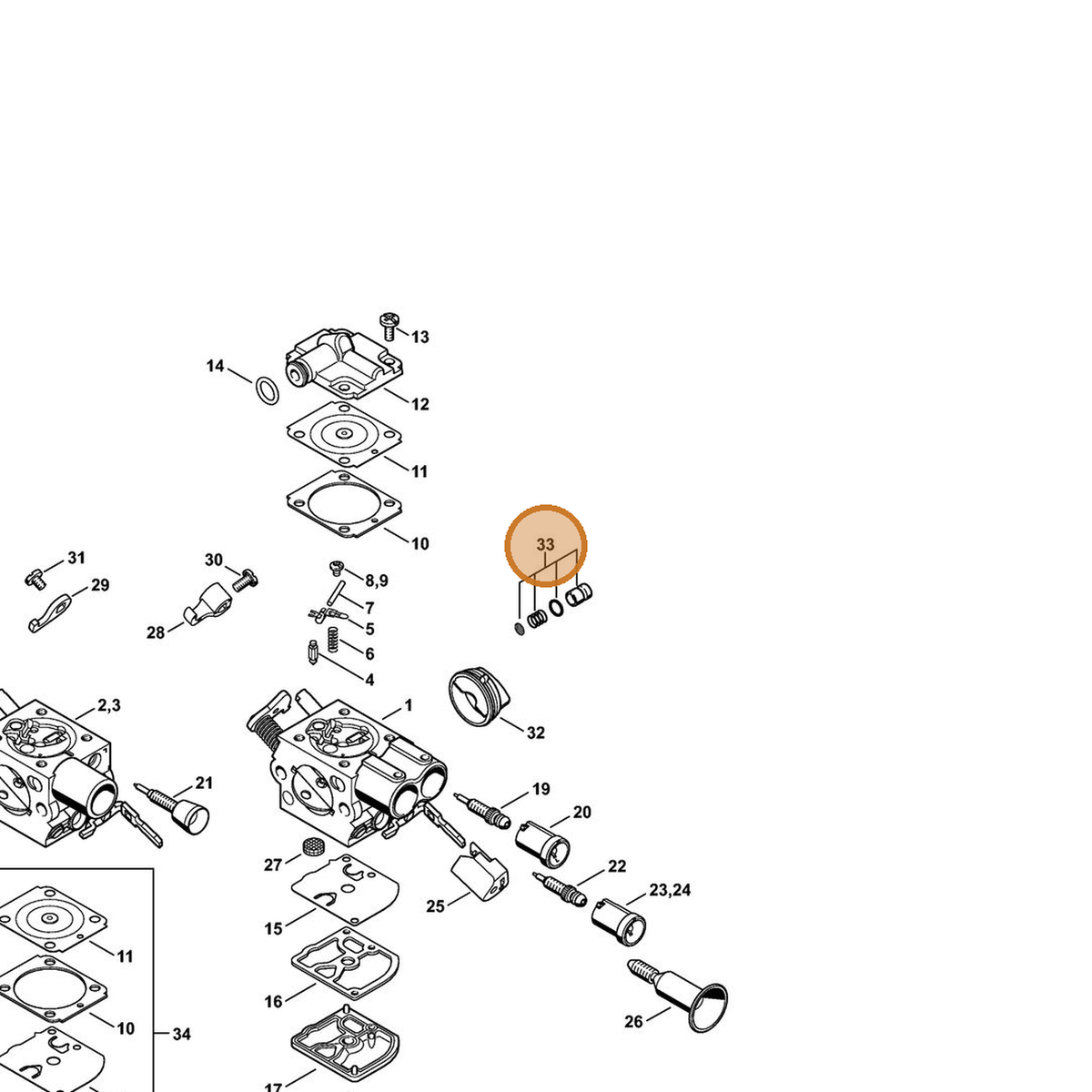 STIHL part 1143-120-9701 — IPL diagram snippet (6x zoom, amber highlight)
