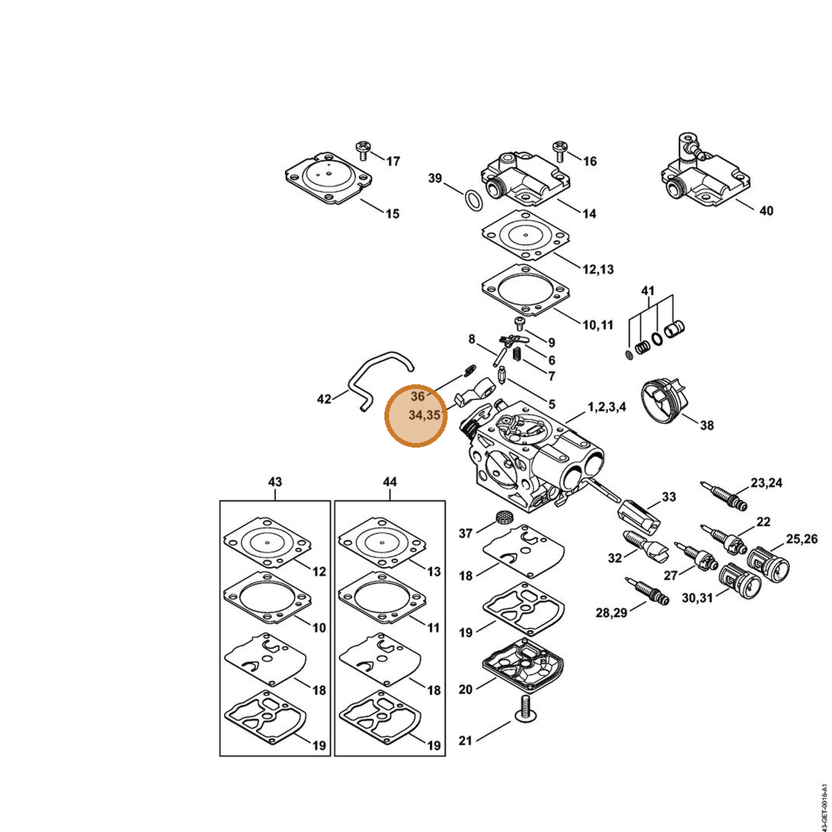 STIHL part 1143-121-3503 — IPL diagram snippet (6x zoom, amber highlight)