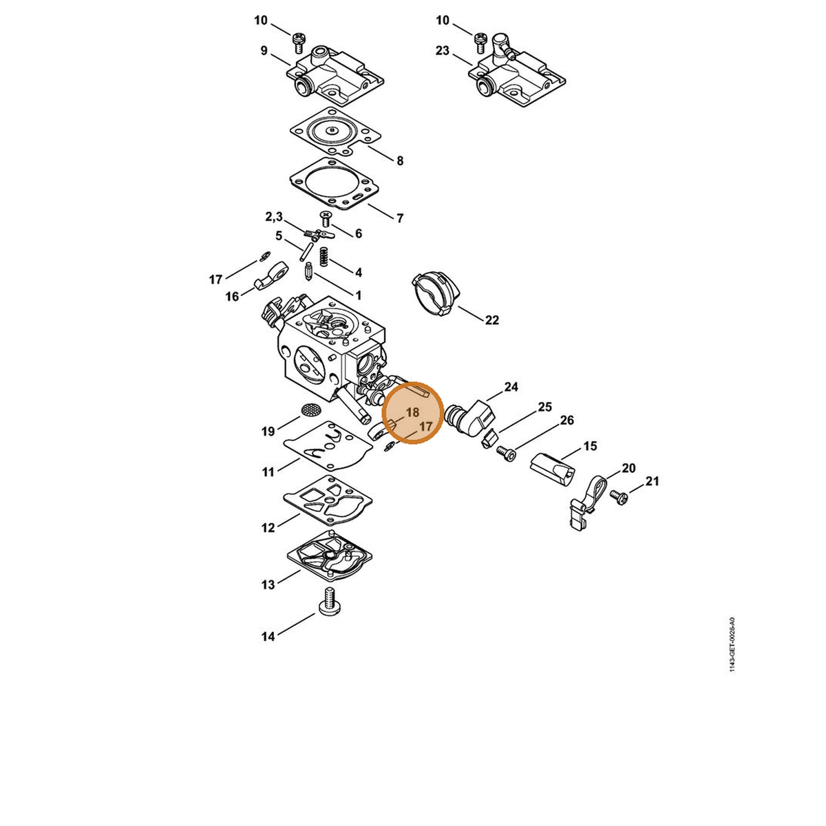 STIHL part 1143-121-6600 — IPL diagram snippet (6x zoom, amber highlight)