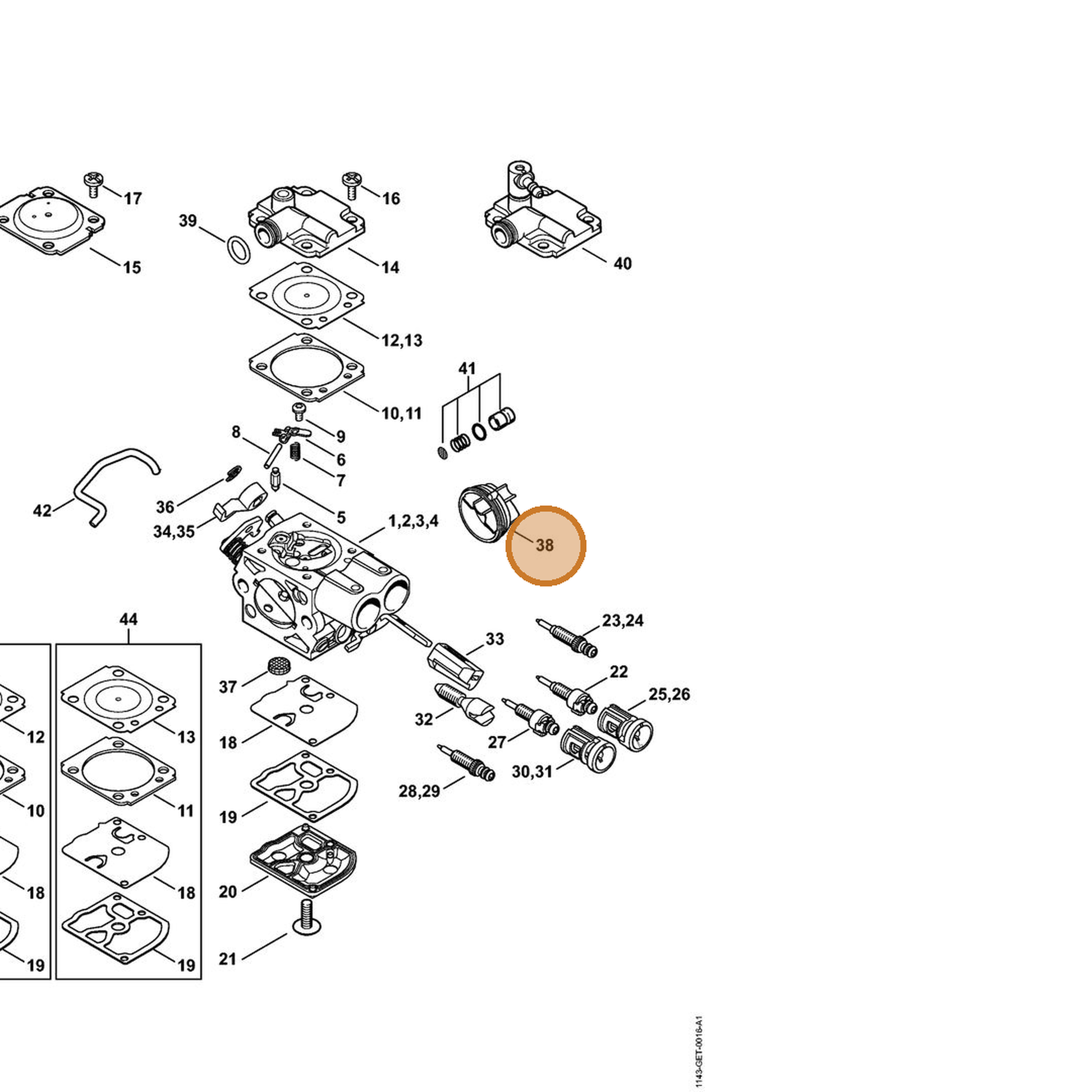 STIHL part 1143-121-9405 — IPL diagram snippet (6x zoom, amber highlight)