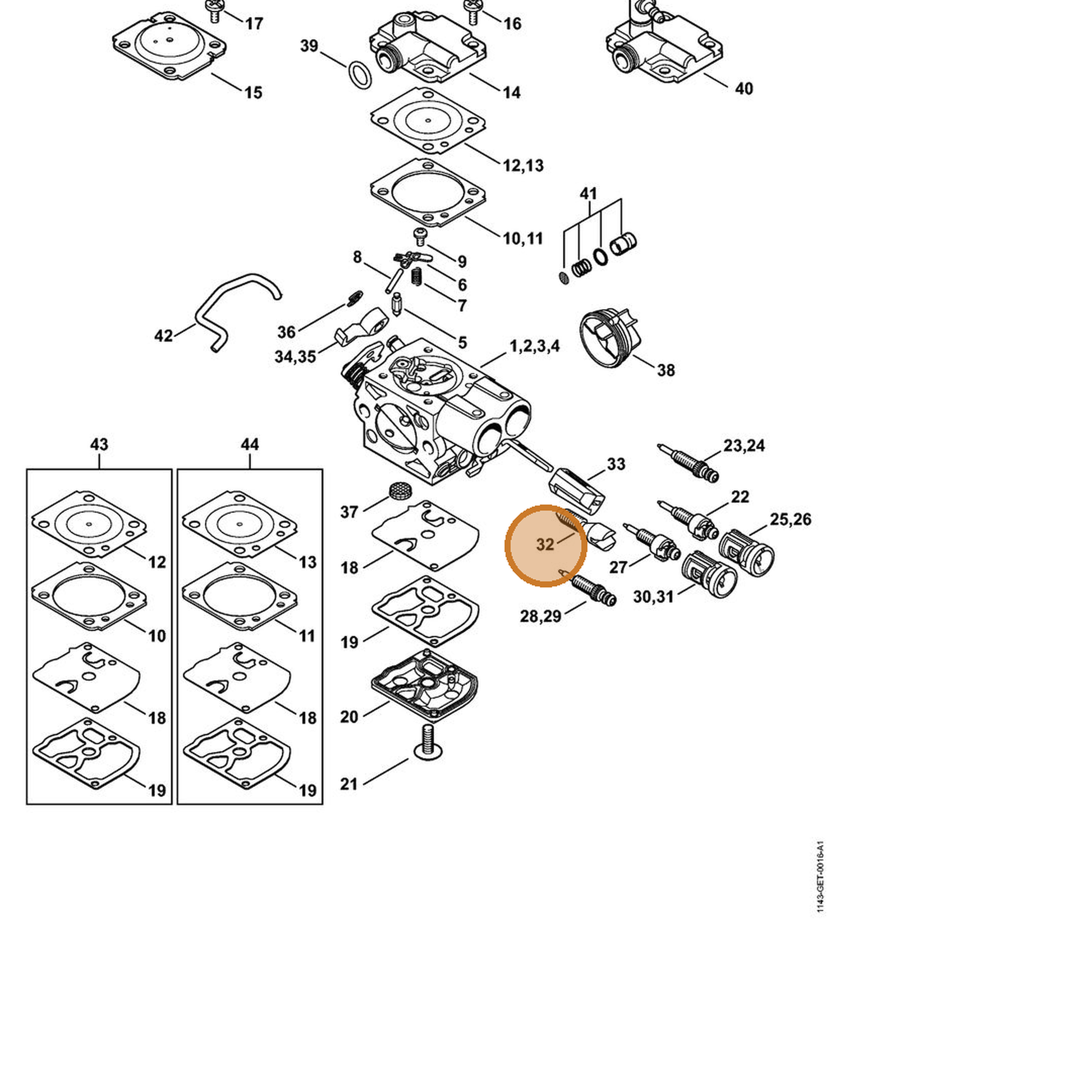 STIHL part 1143-122-6203 — IPL diagram snippet (6x zoom, amber highlight)