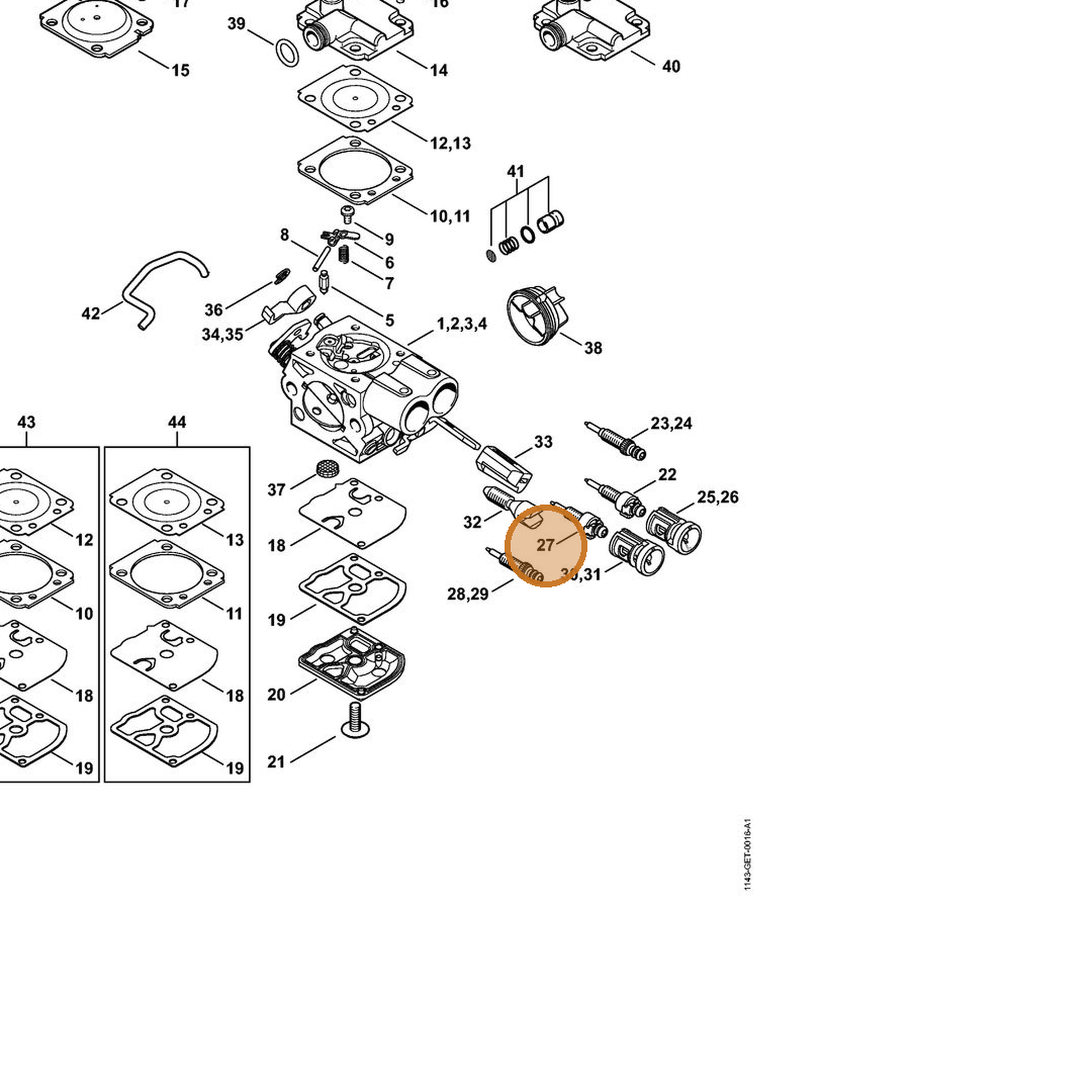 STIHL part 1143-122-6703 — IPL diagram snippet (6x zoom, amber highlight)