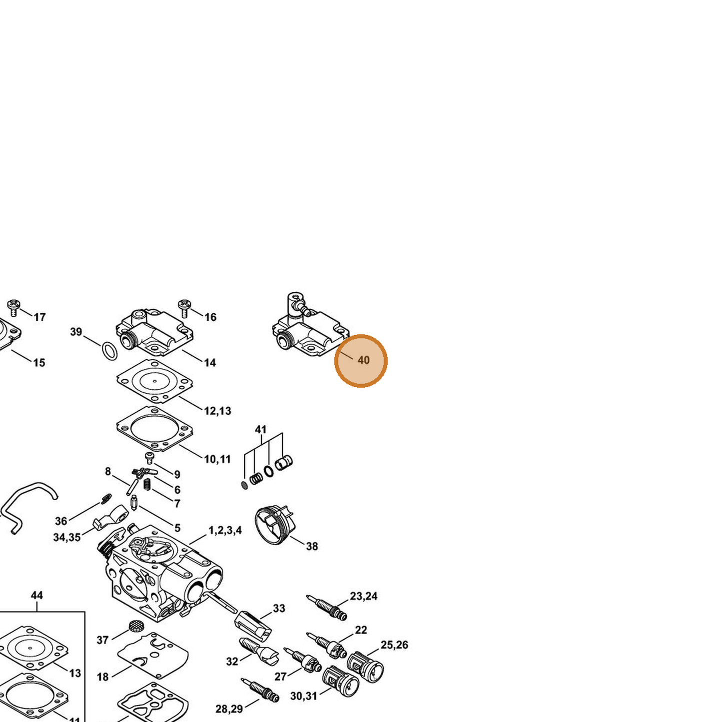 STIHL part 1143-126-0705 — IPL diagram snippet (6x zoom, amber highlight)
